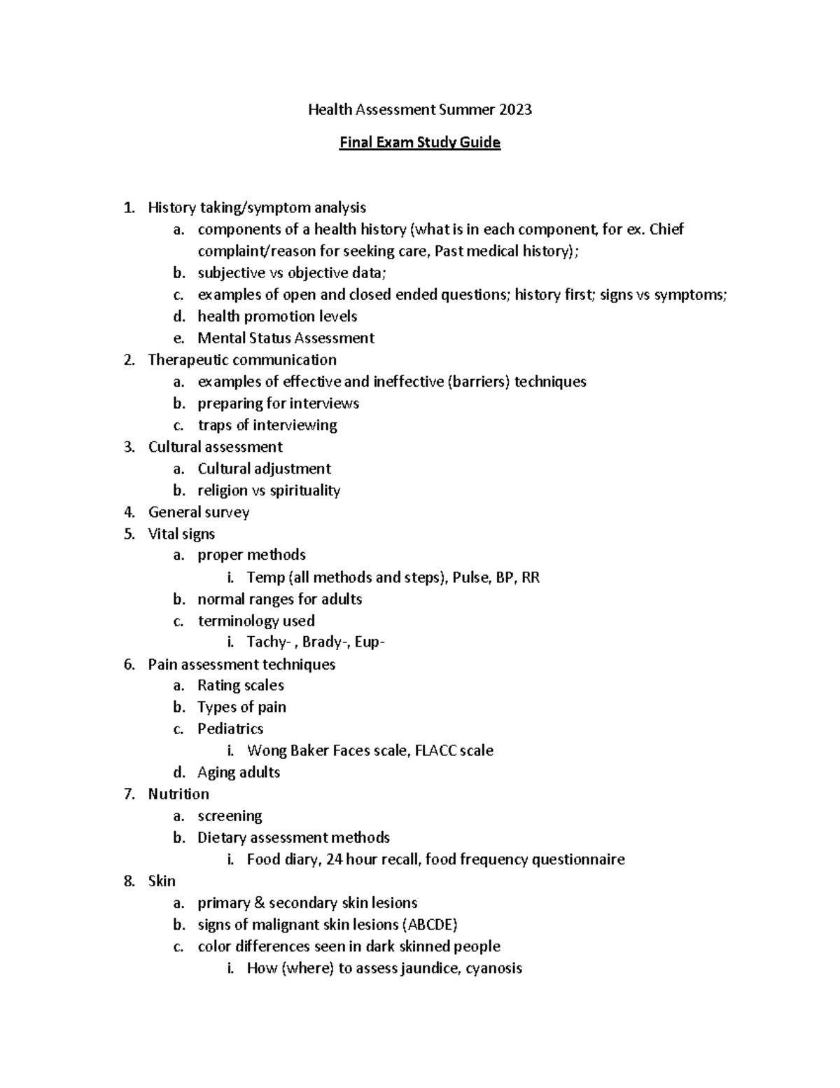 NUR2092 Health Assessment Concept Guide For Final Exam 2022 - Health ...