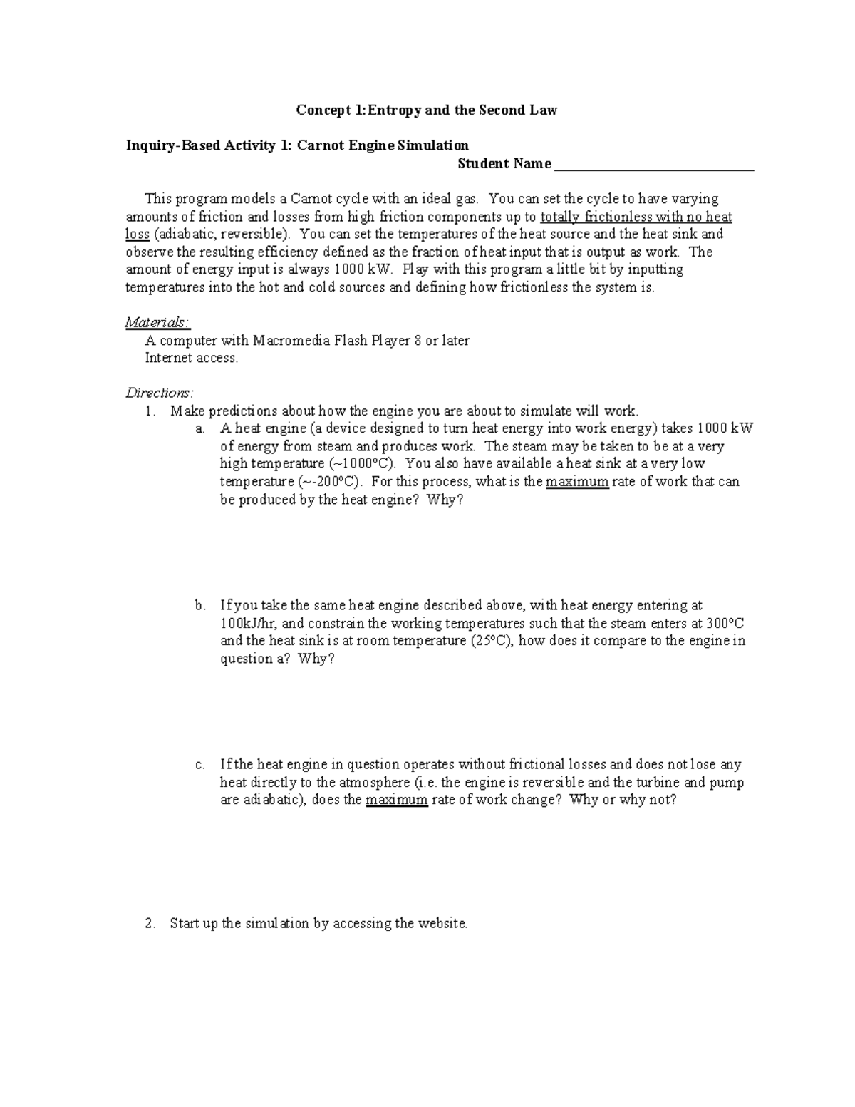 Entropy Lab Lab Materials Concept 1 Entropy And The Second Law