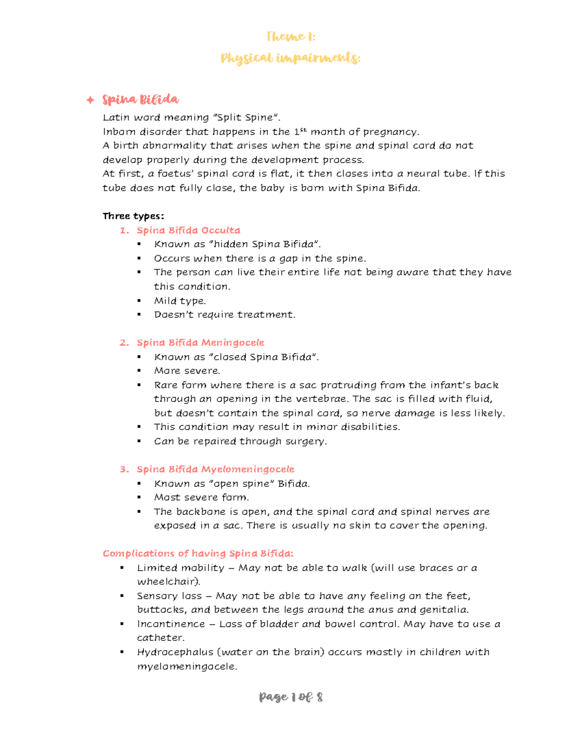 Theme 1 Unit 1 Physical impairment Unit 2 Needs arising from