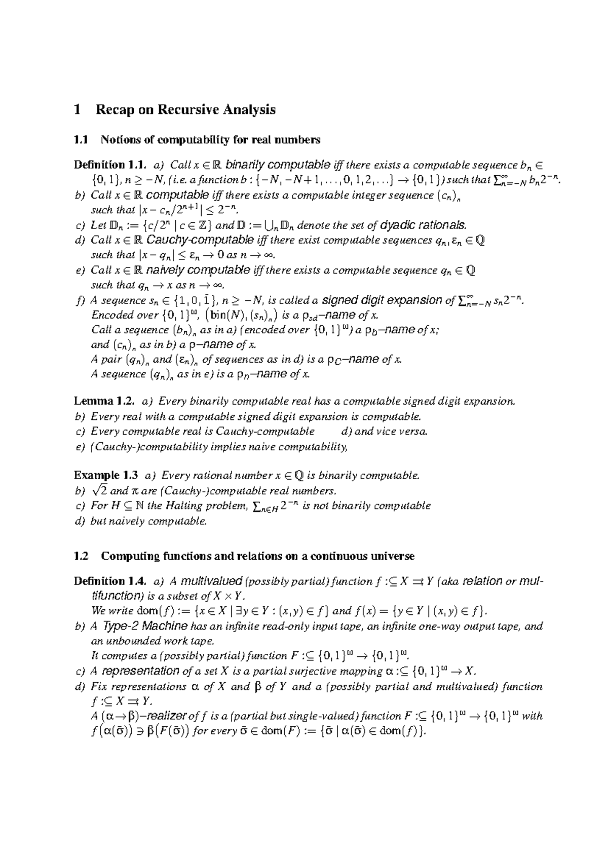 Script mathe 1 Recap on Recursive Analysis 1 Notions of