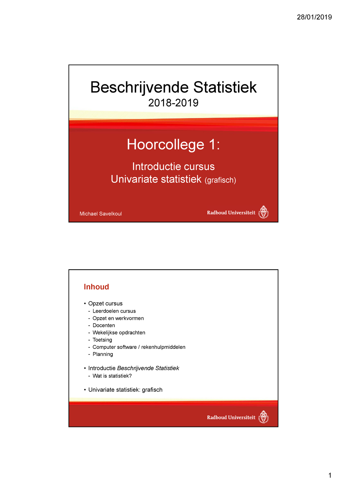 Beschrijvende Statistiek (MTB1002) - HC1 (28-01-2019 ) - 28/01/2019 ...