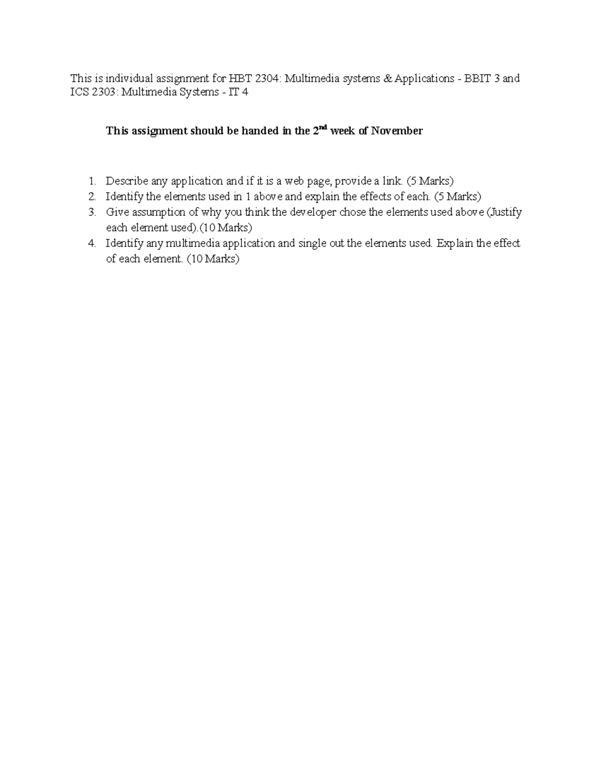 Assignment HBT 2304 ICS 2303 This Is Individual Assignment For HBT 