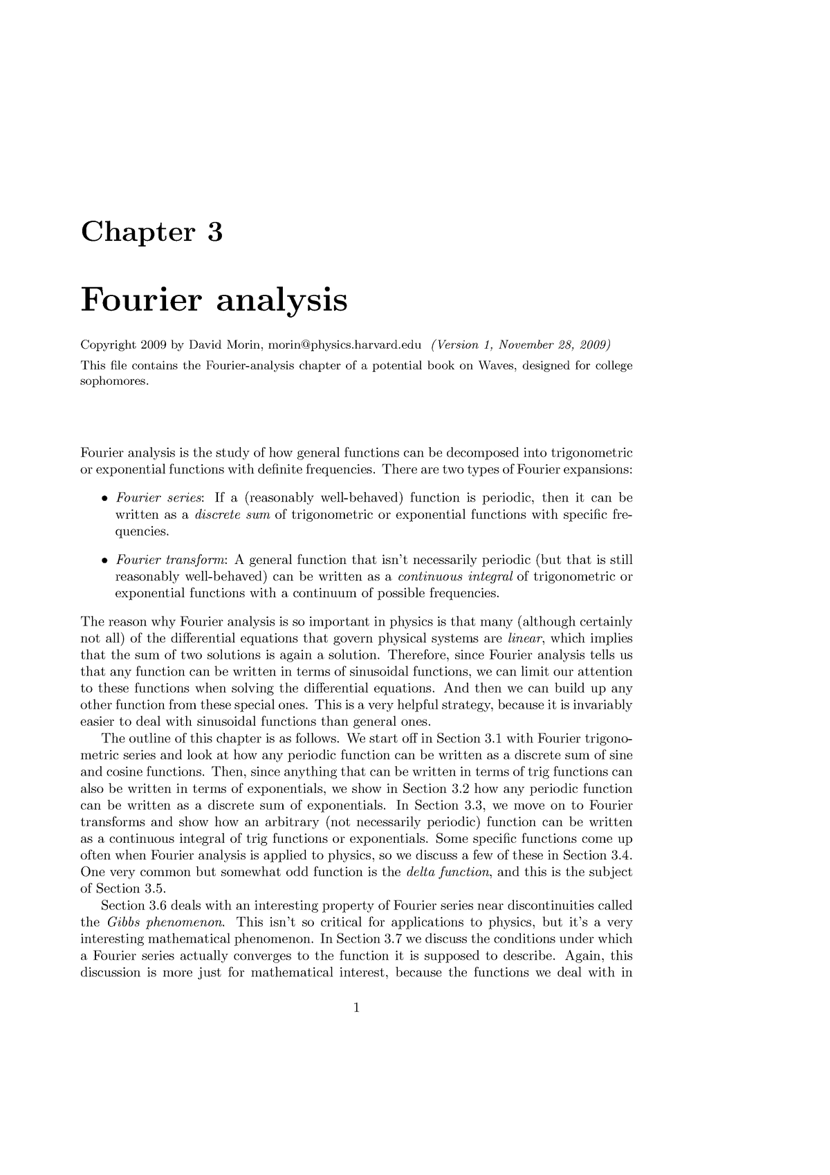 Fourier Analysis - Chapter 3 Fourier Analysis Copyright 2009 By David ...