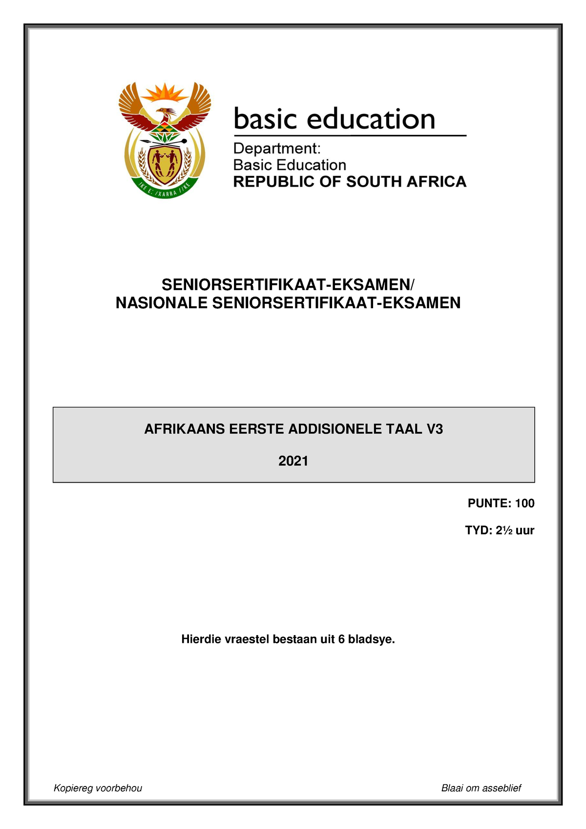 Afrikaans FAL P3 May-June 2021 - SENIORSERTIFIKAAT-EKSAMEN/ NASIONALE ...