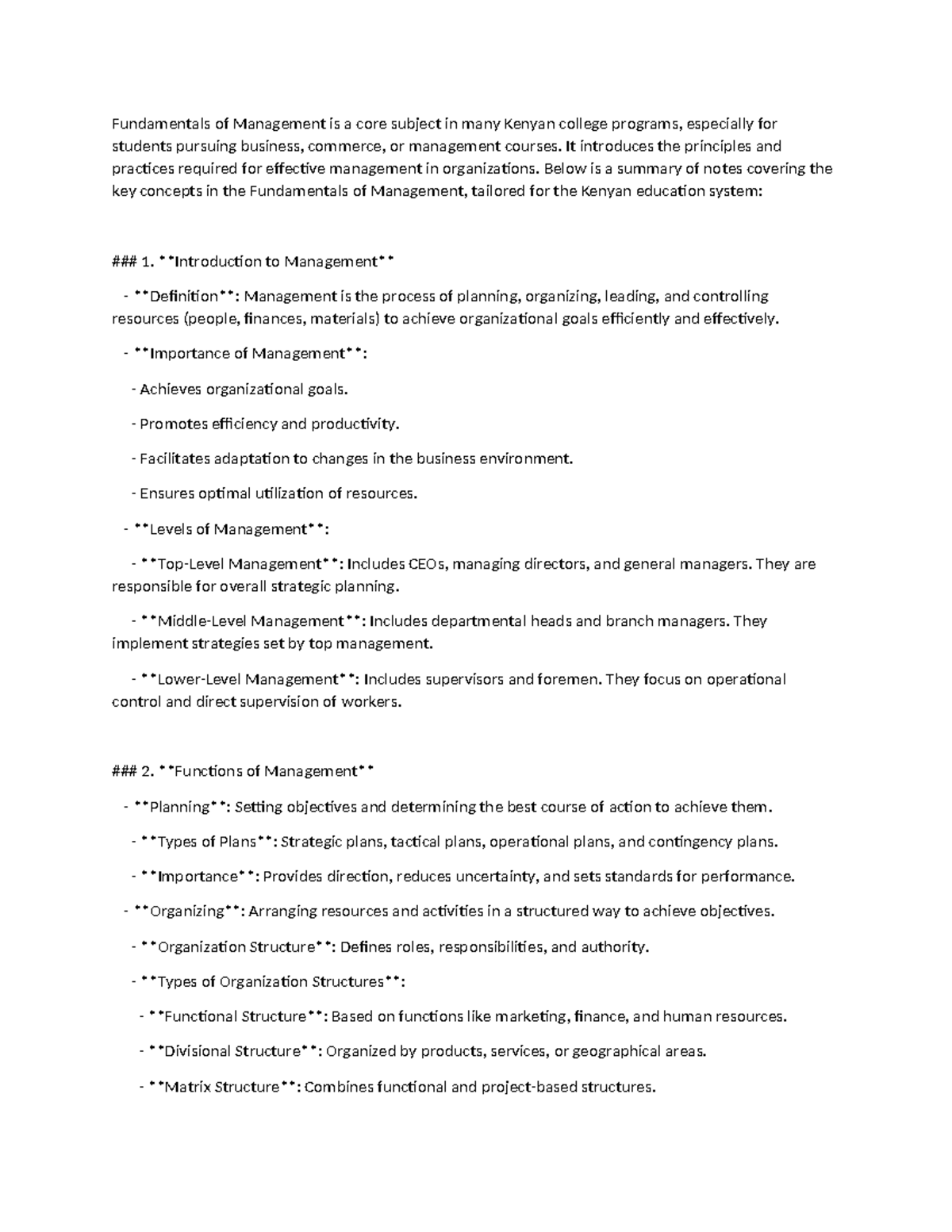 Fundamentals of Management quick revision notes - Fundamentals of ...