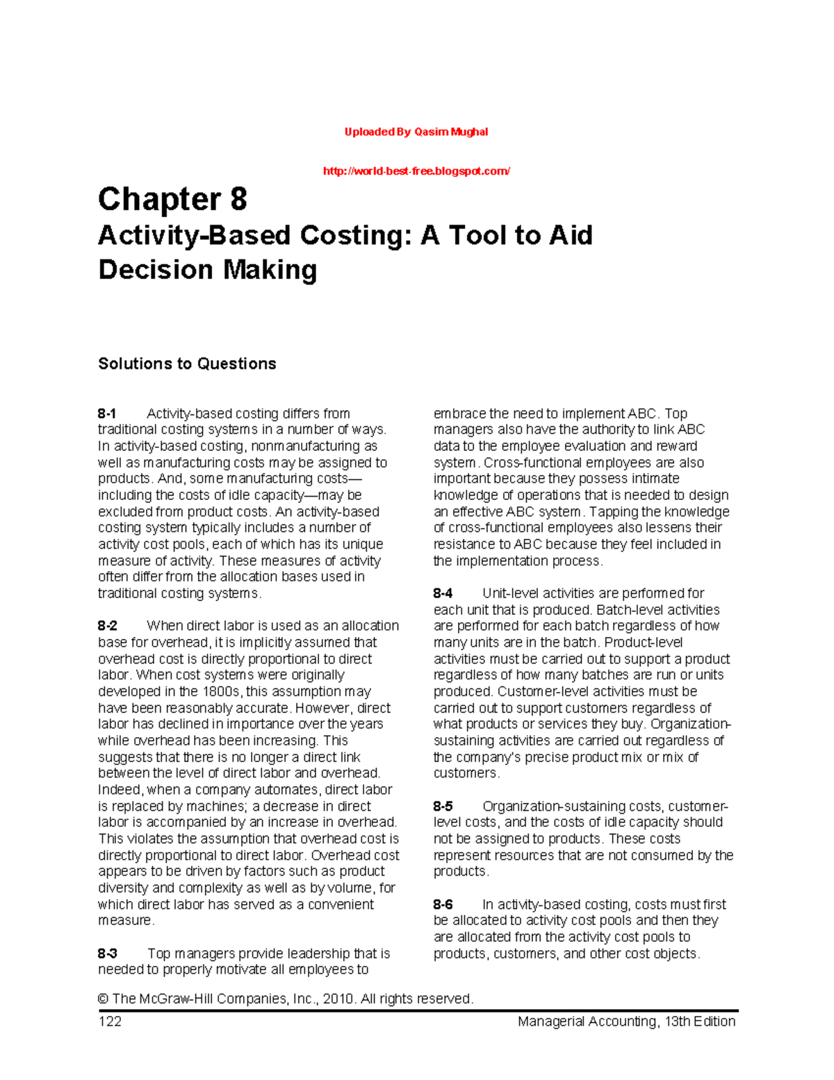 Chap008 - Managerial Accounting 15th Garrison - Uploaded By Qasim ...