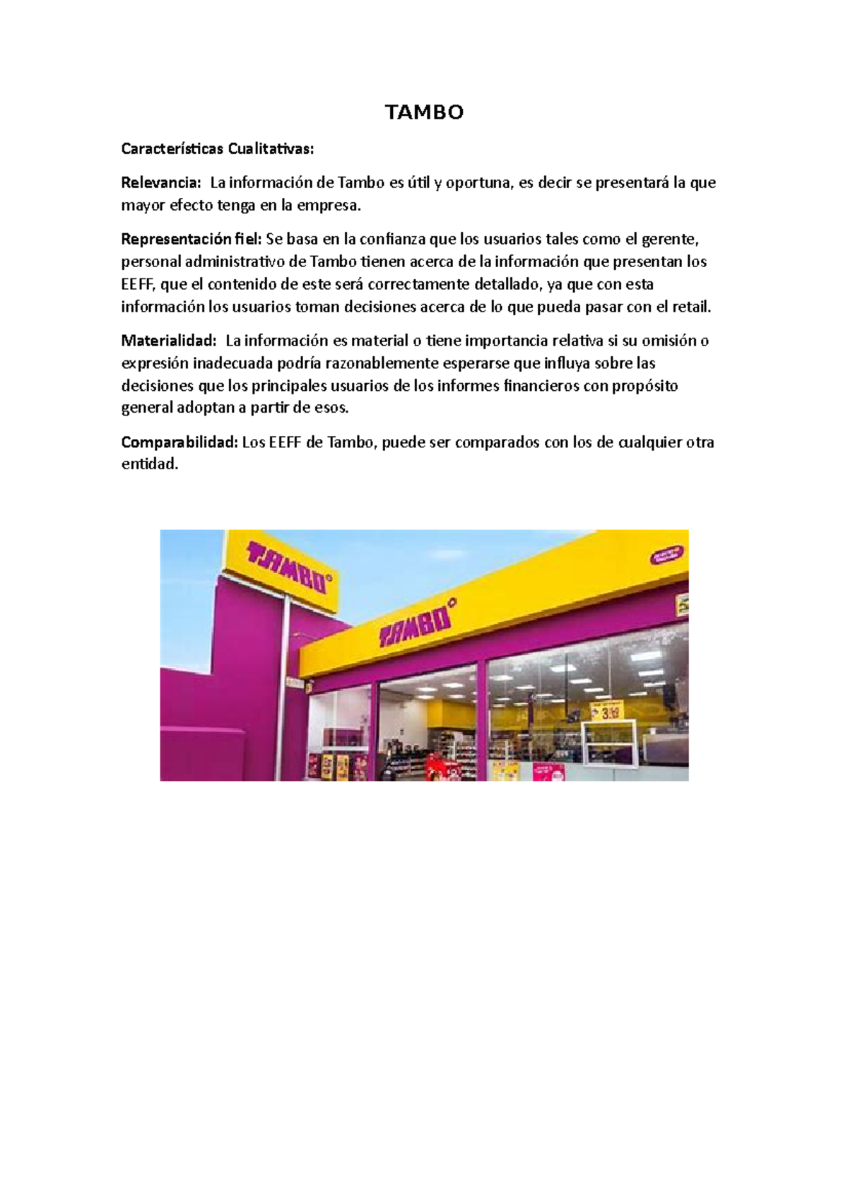 Caracteristicas DE Tambo TAMBO Características Cualitativas