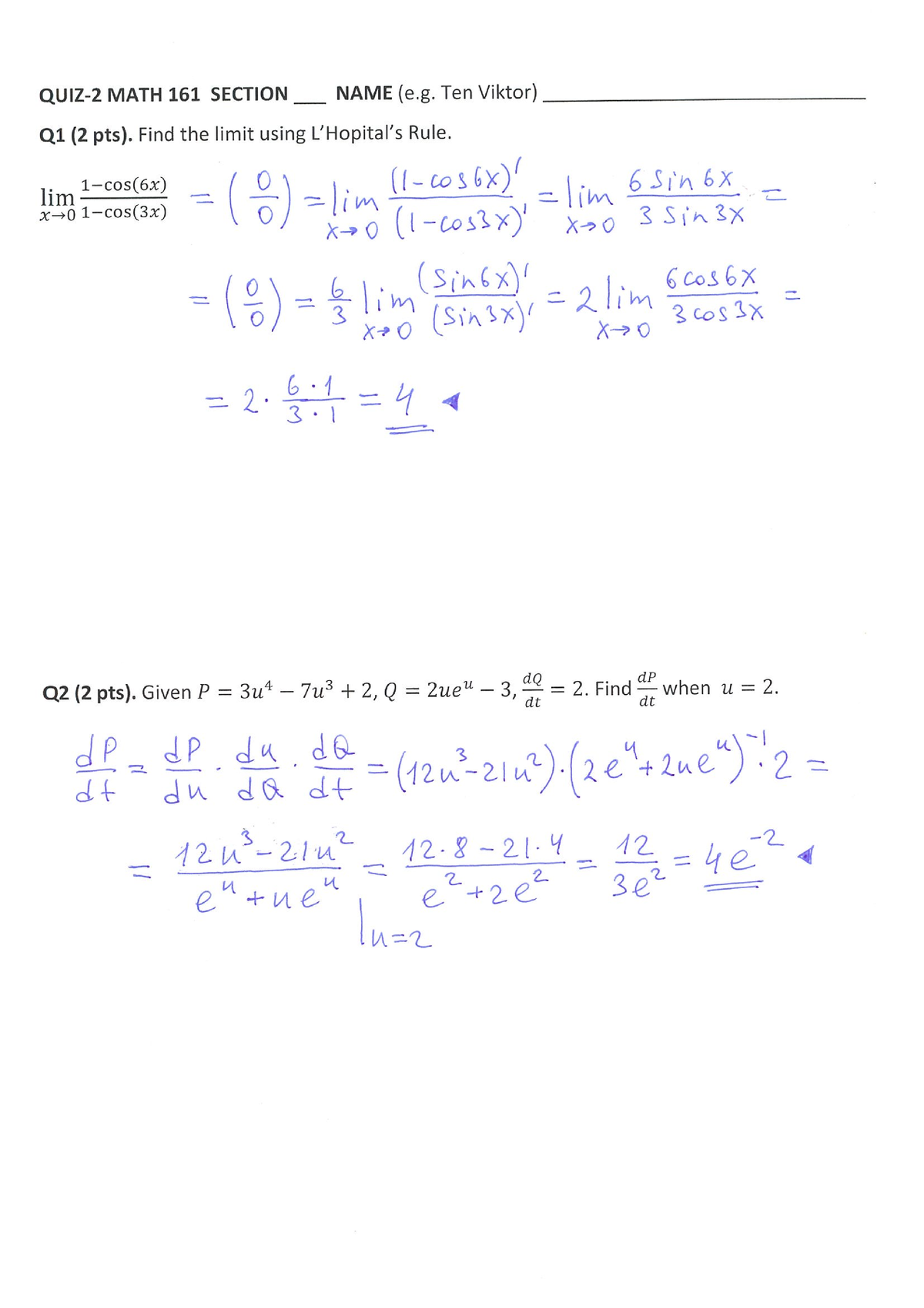 Quiz-2-Practice MATH 161 SOL - Calculus 1 - Studocu