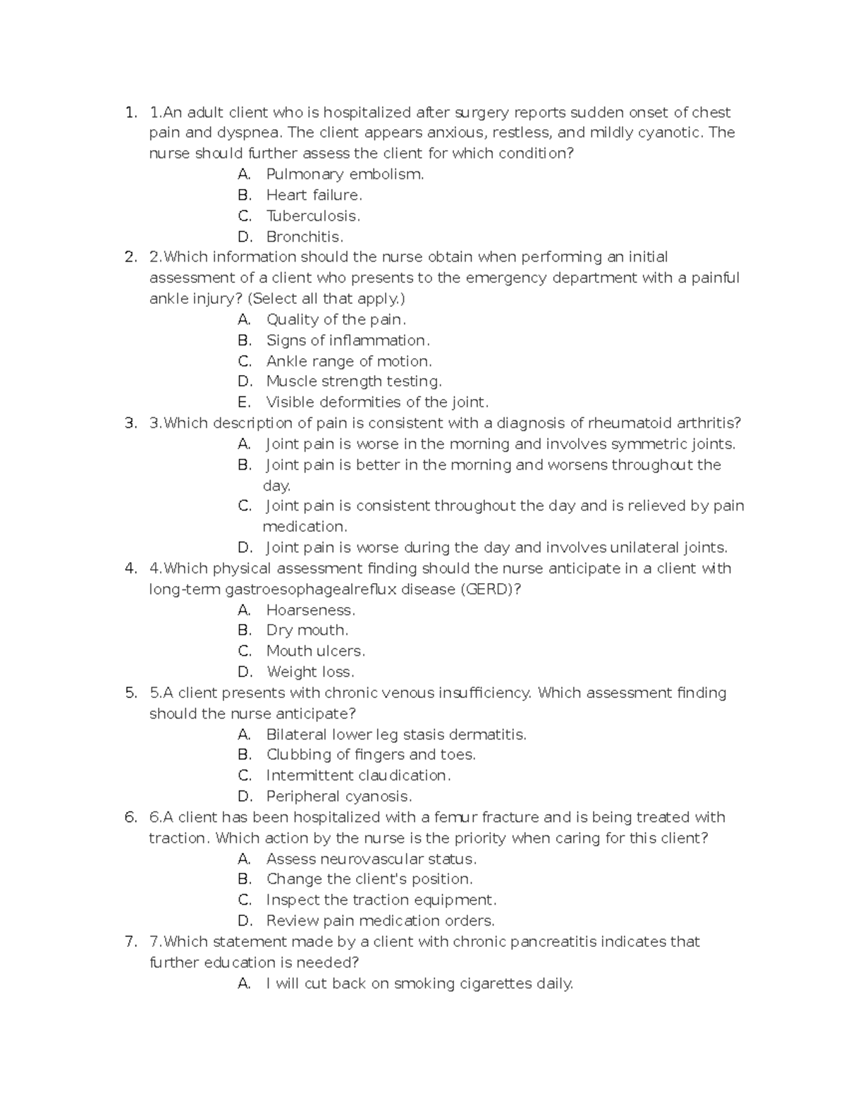 HESI RN Practive test and quiz - 1 adult client who is hospitalized ...