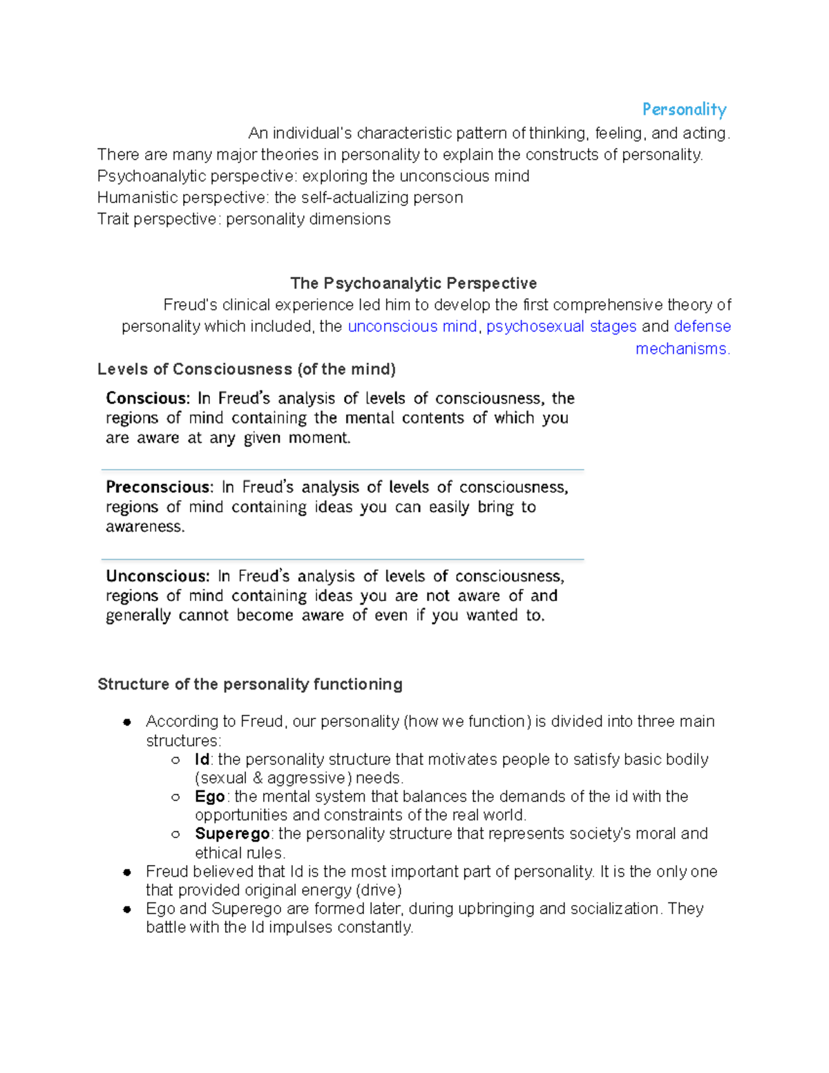 Psychology 100 Lecture 3 Personality An individual’s characteristic