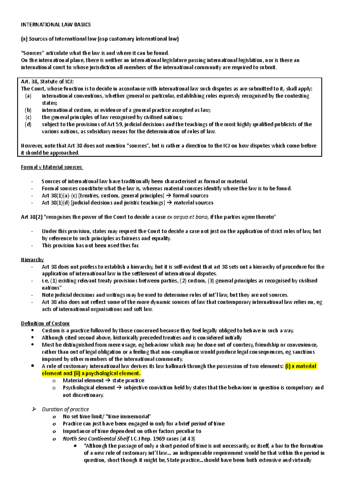 International Law Basics - International Law Basics (a) Sources Of 