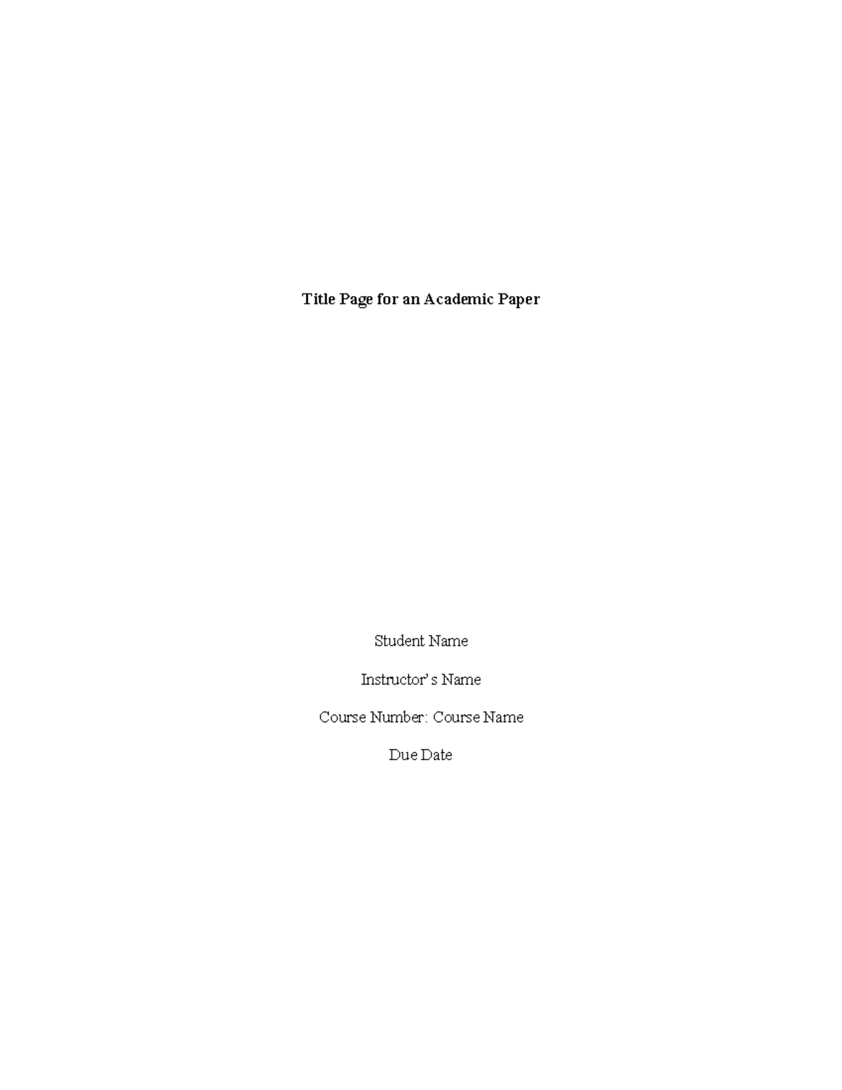 Turabian template Title Page for an Academic Paper Student Name
