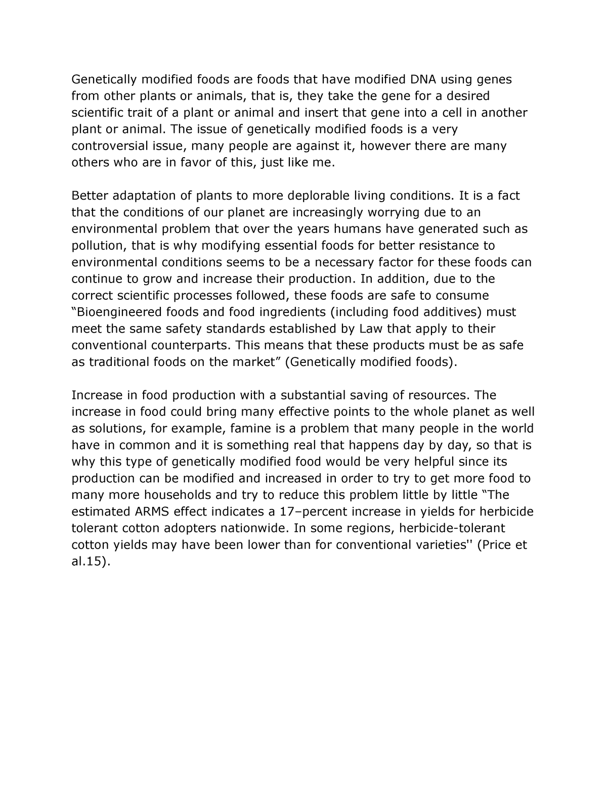 argumentative essay for genetically modified foods