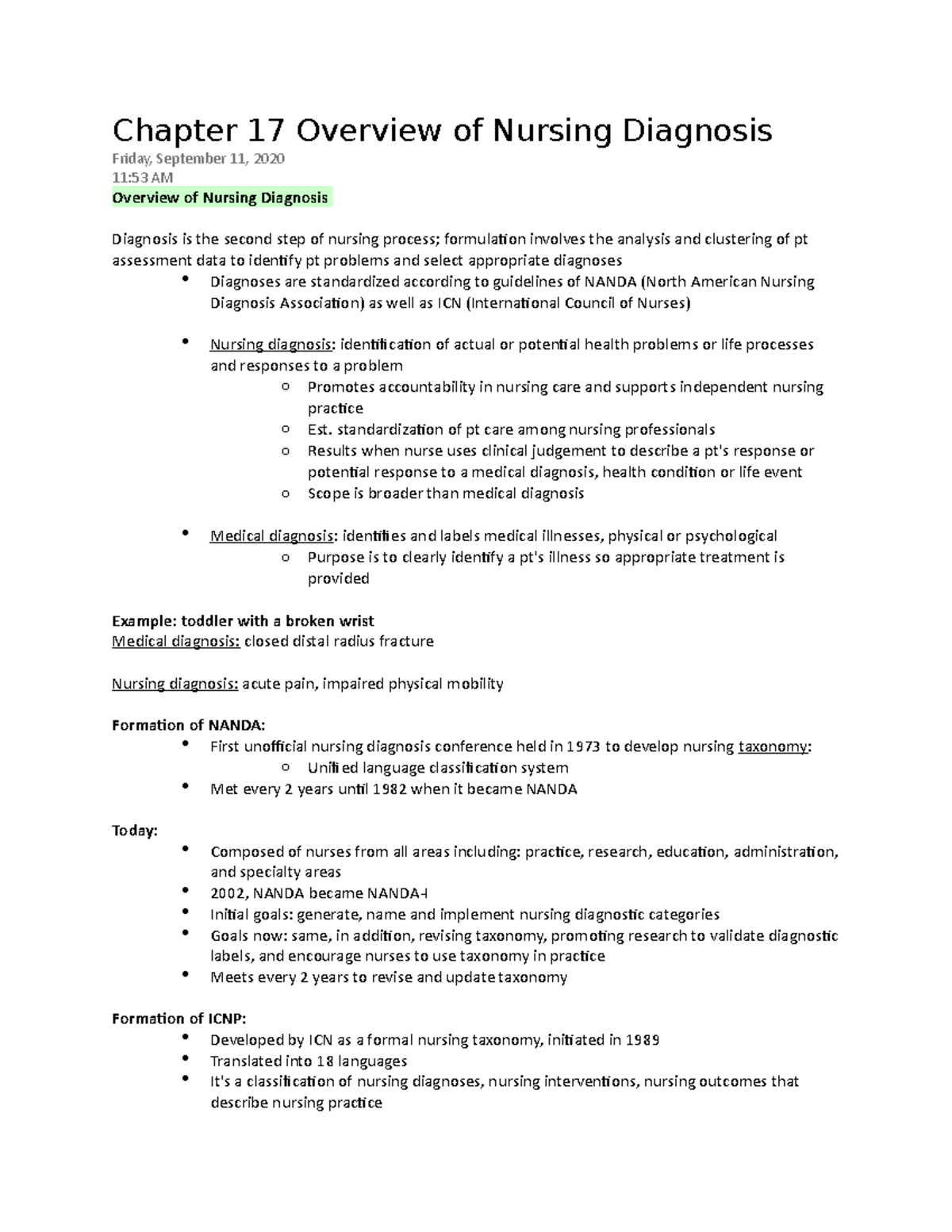 Chapter 17 Overview of Nursing Diagnosis Chapter 17 Overview of Nursing Diagnosis Friday