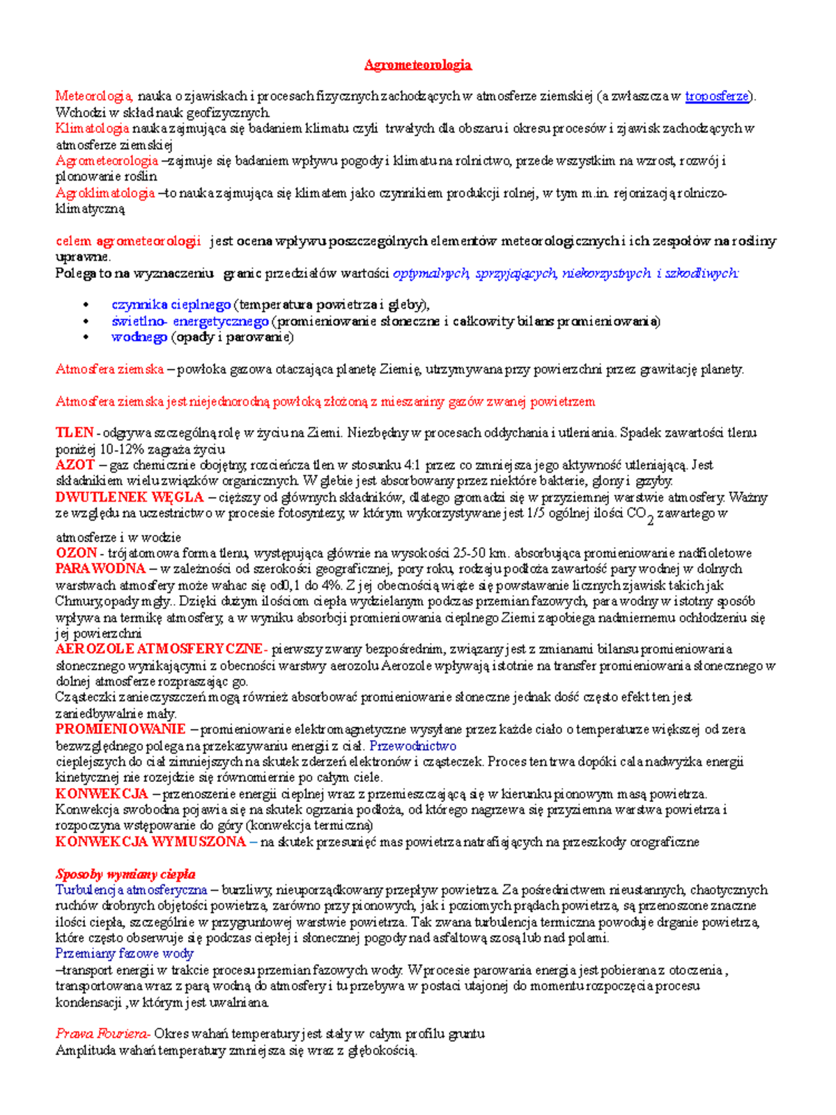 WYKłAD Agrometeorologia opracowane pytania (1)-1 - Agrometeorologia