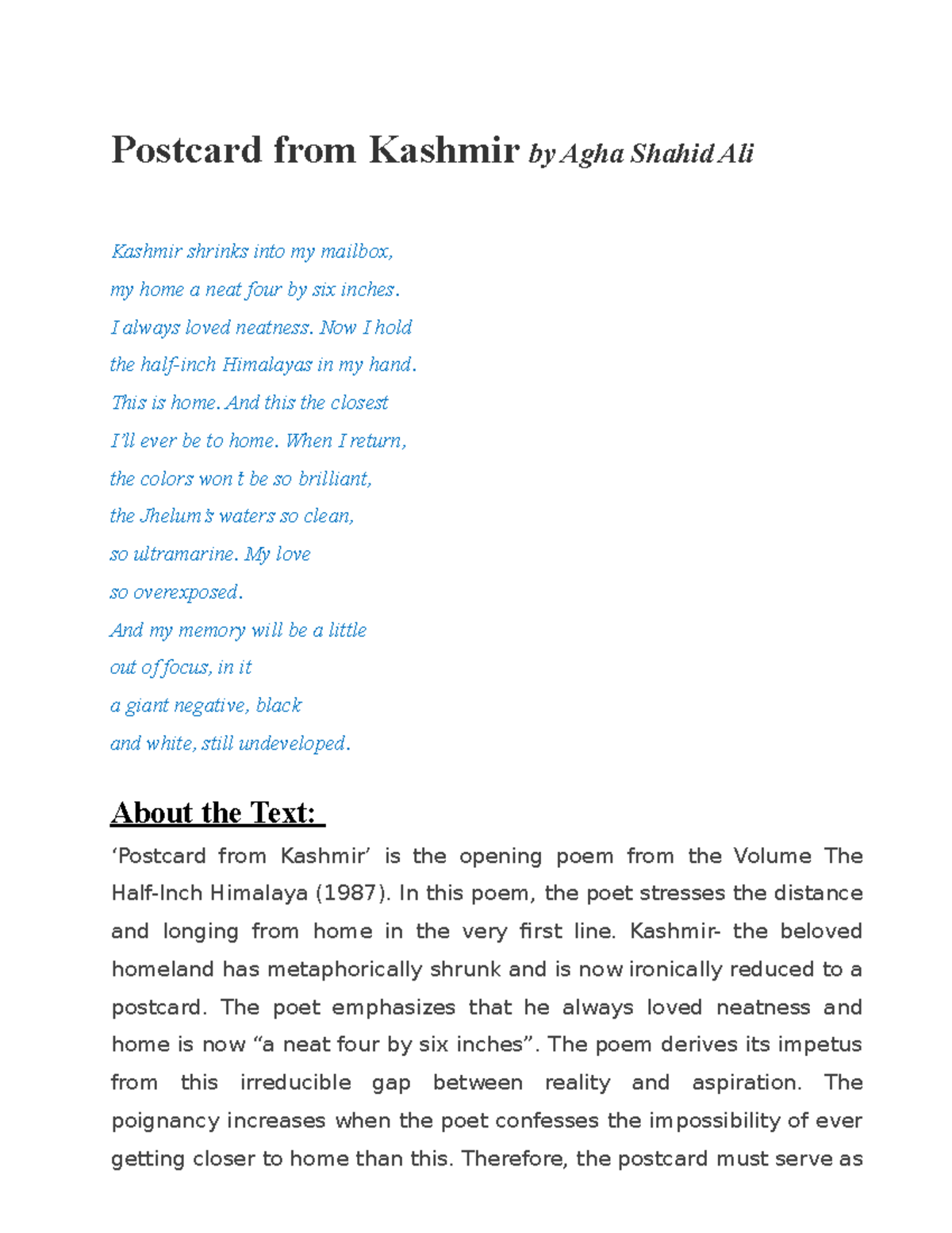 Postcard from Kashmir by Agha Shahid Ali 9044173 a6ebb4dc8ab11