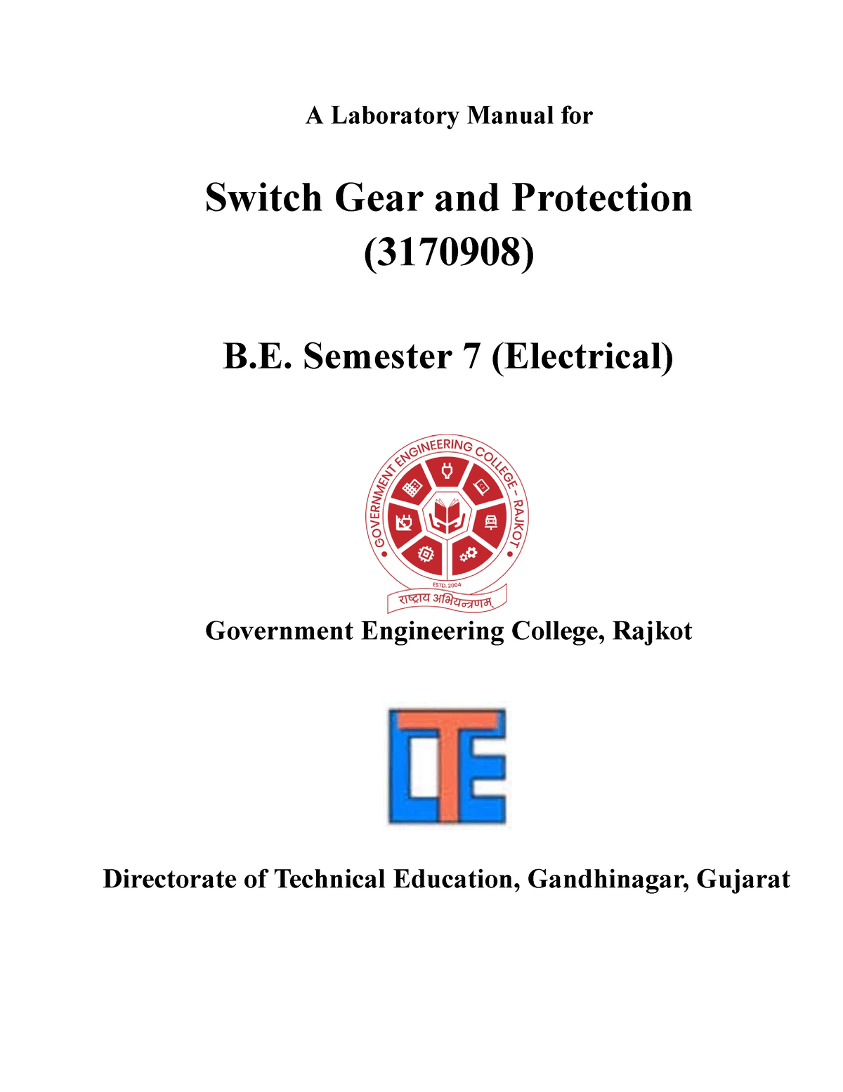 SGP LAB Manual Final 15-09-2023 - A Laboratory Manual For Switch Gear ...