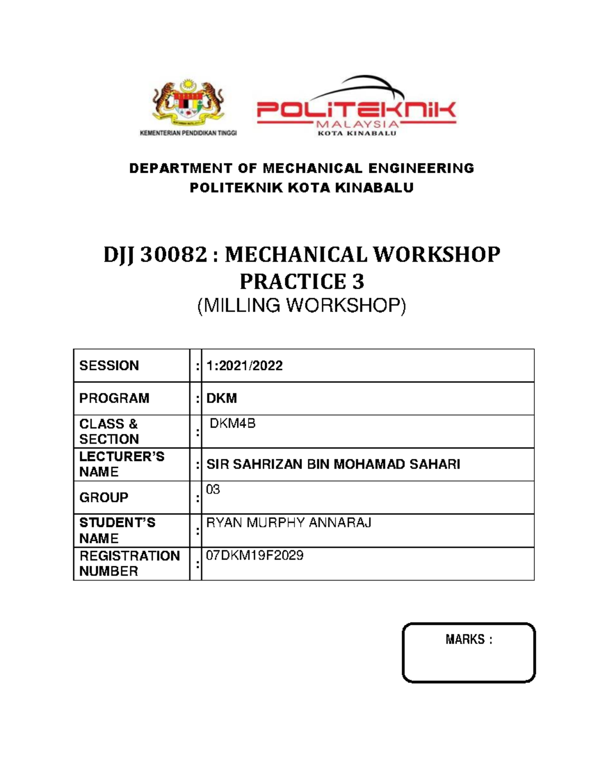 Milling Report HOPE THIS MATERIALS CAN HELP DEPARTMENT OF
