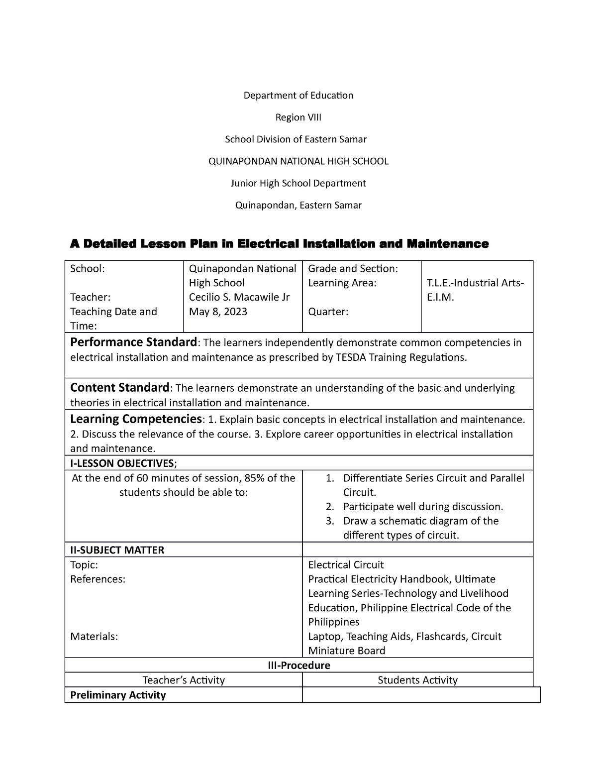 Lesson Plan Sample - demonstration purposes - Department of Education ...