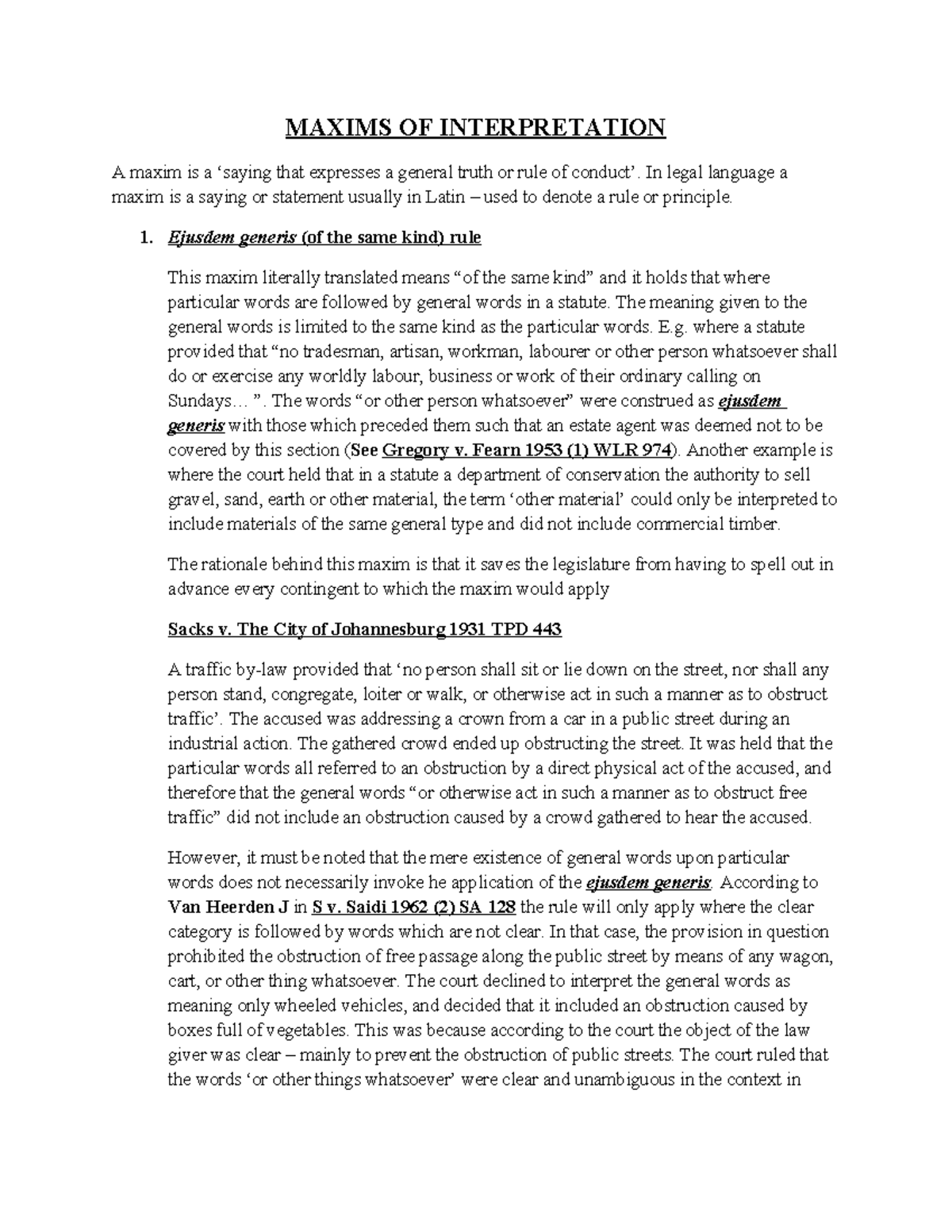 4. Maxims OF Interpretation - MAXIMS OF INTERPRETATION A maxim is a ...