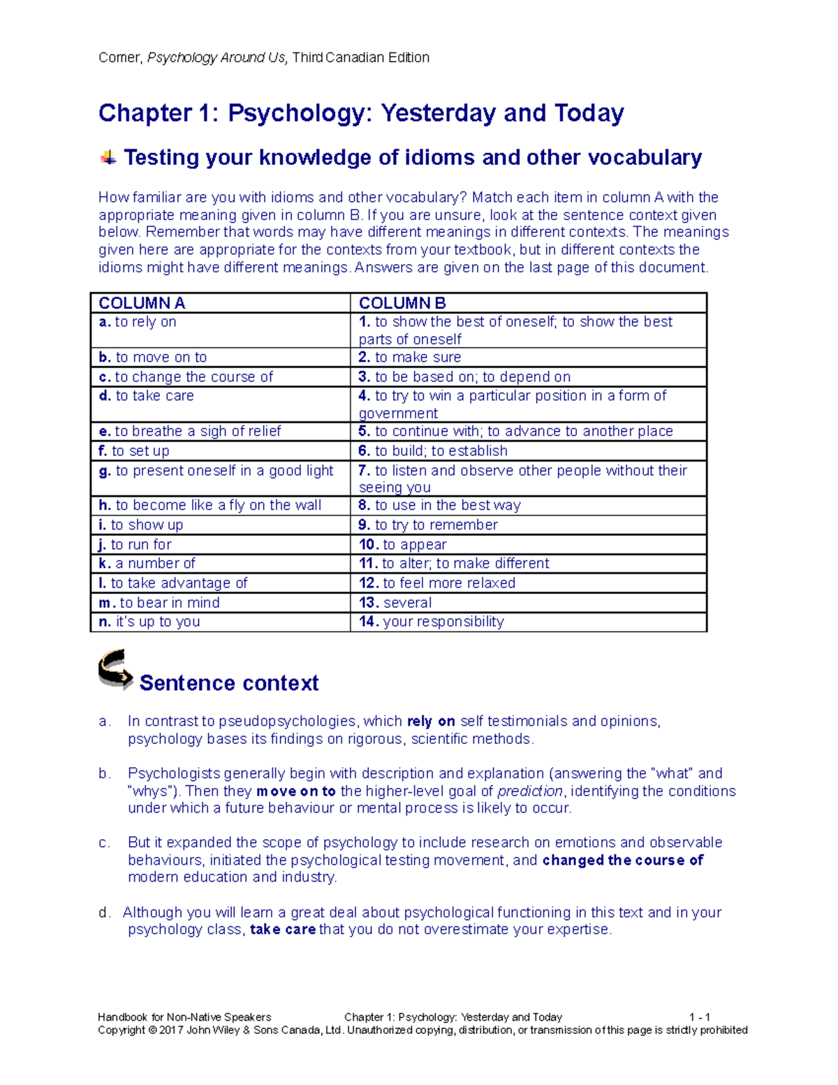 Chapter 01 Handbook Practice Material - Chapter 1: Psychology ...