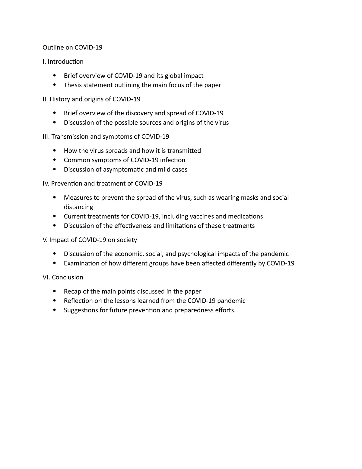 covid 19 research paper outline