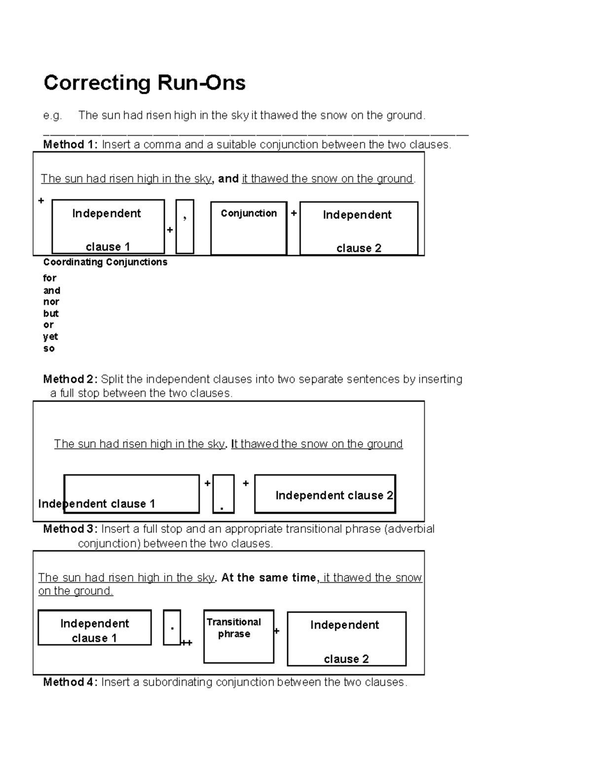 Run-On Eng - material - Correcting Run-Ons e. The sun had risen high in ...
