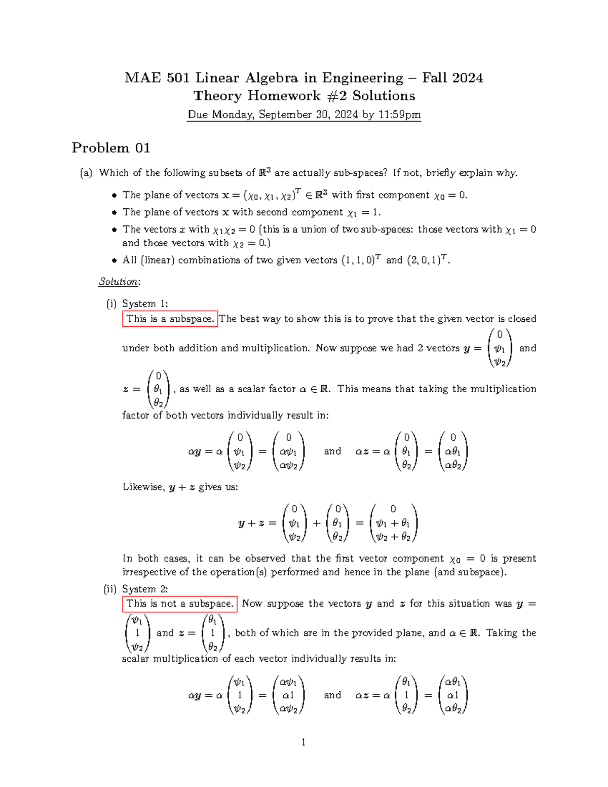 MAE501 Theory HW 2Solutions Fall2024 - MAE 501 Linear Algebra in ...