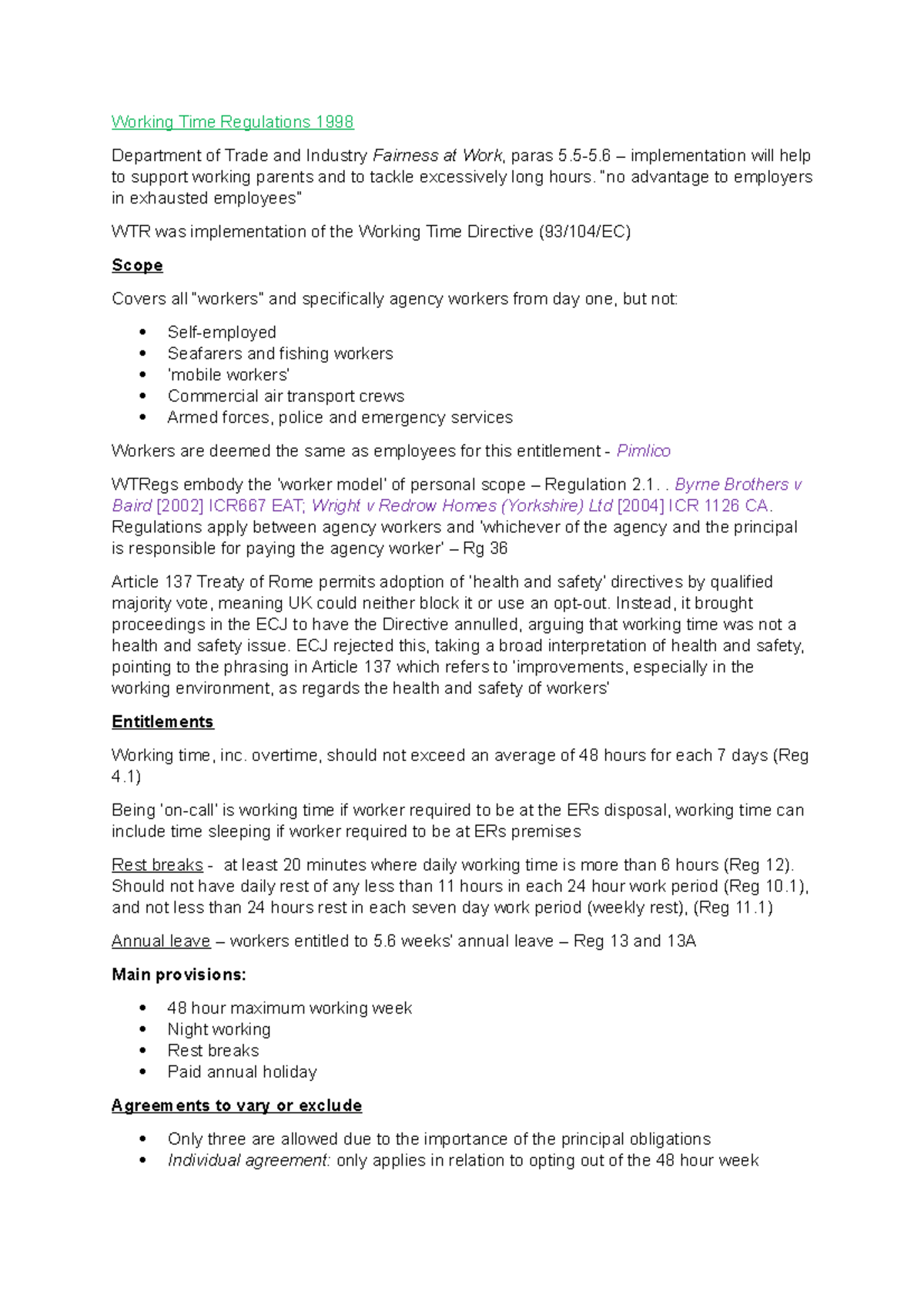 Working Time Regulations 1998 5 5 Implementation Will Help To 