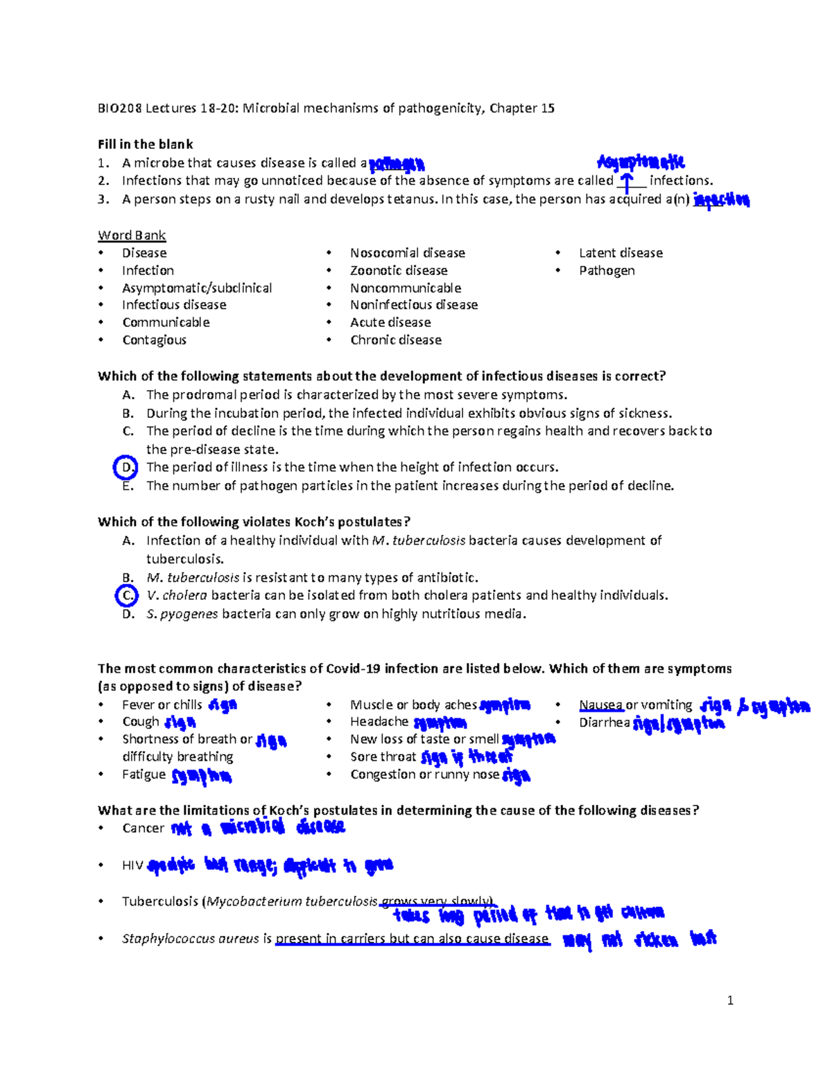 Chapter 15 - Worksheet - BIO208 Lectures 18-20: Microbial mechanisms of ...