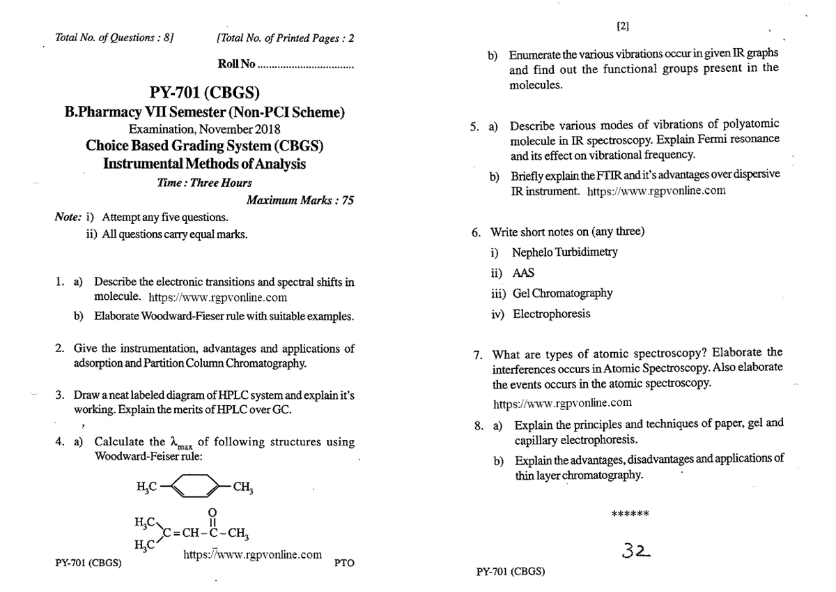 Py 7 Sem Instrumental Methods Of Analysis Nov 2018 - Pharmacy - Studocu