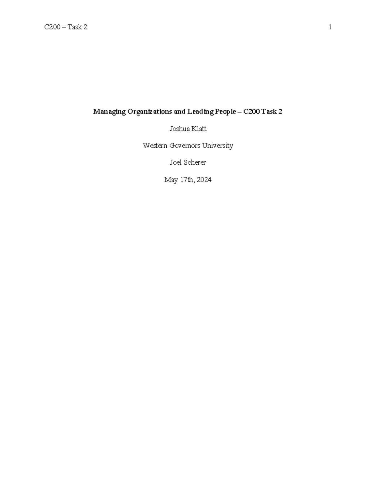 C200 task 2 - task one paper on leadership theories - Managing ...