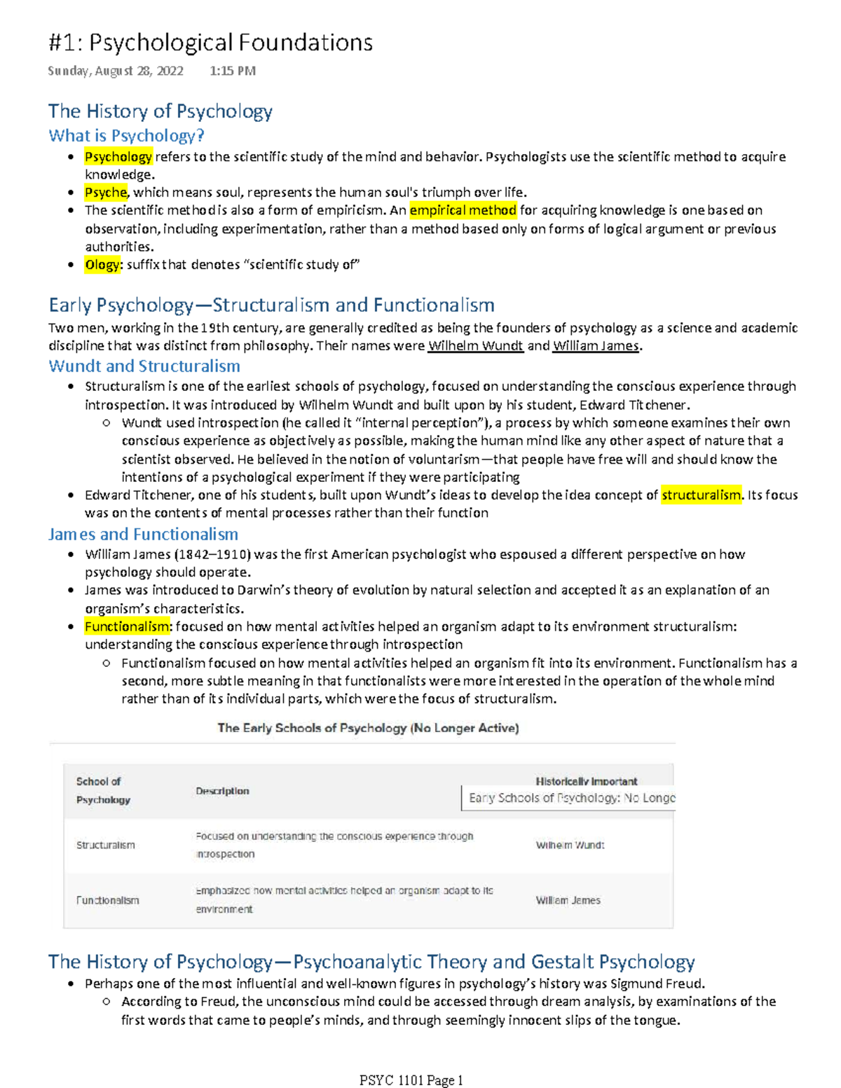 Study Plan 1 Notes - Chapter 1 summary - The History of Psychology What ...