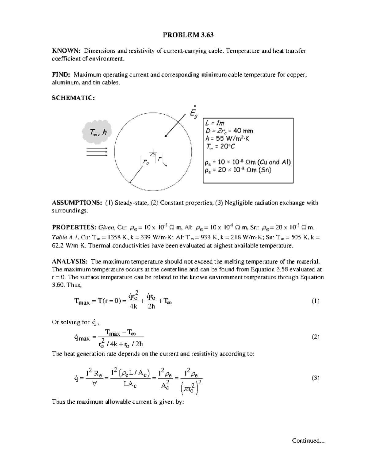 HW 3 Solutions - Heat transfer homework solution - KNOWN: Dimensions ...