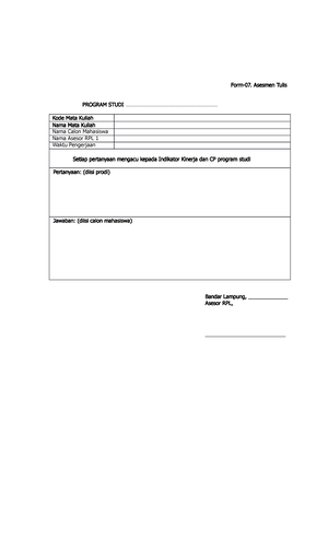Formulir RPL 10 - RPL - Form-10. Rekap Asesmen Nama Lengkap Tempat dan ...