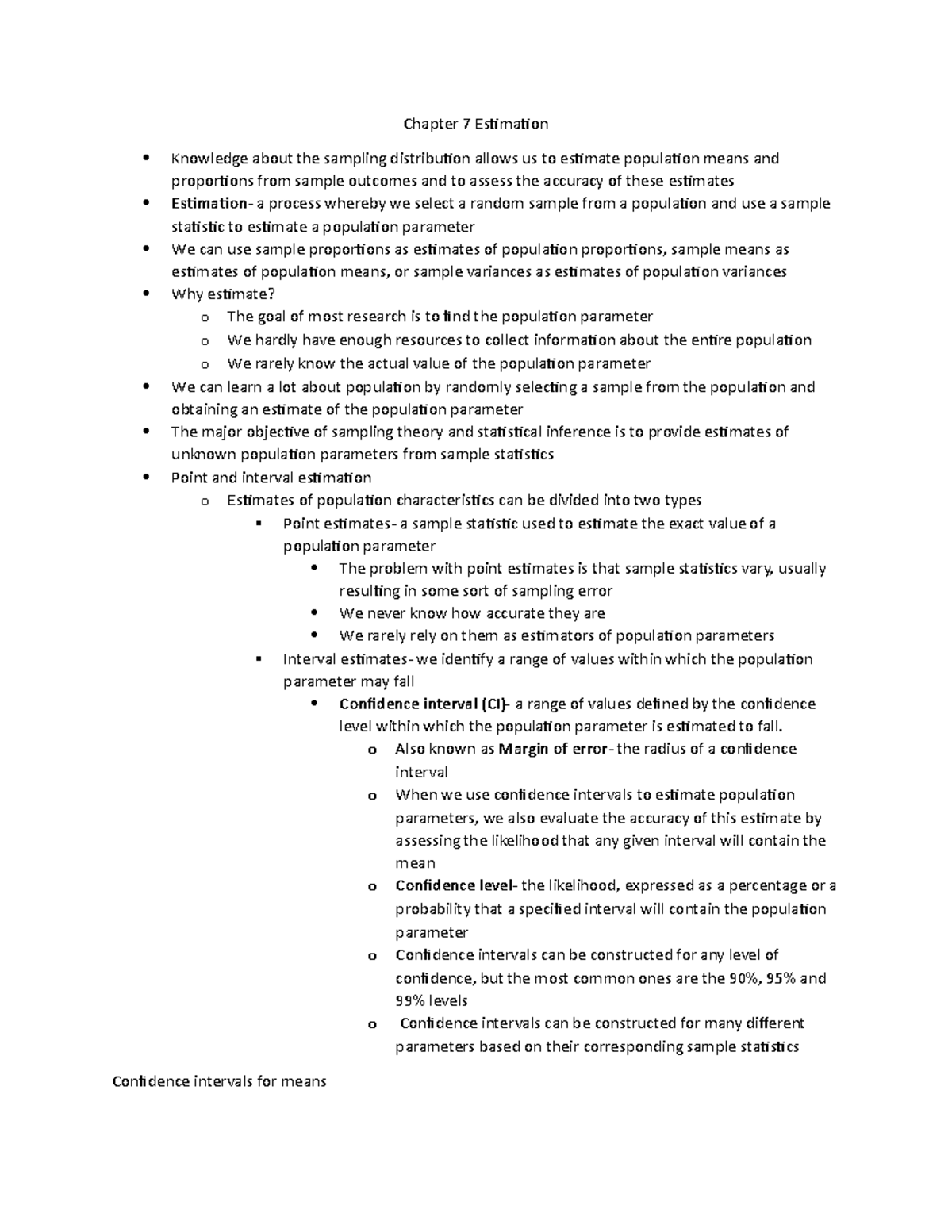 Chapter 7 Estimation - text book notes - Chapter 7 Estimation Knowledge ...