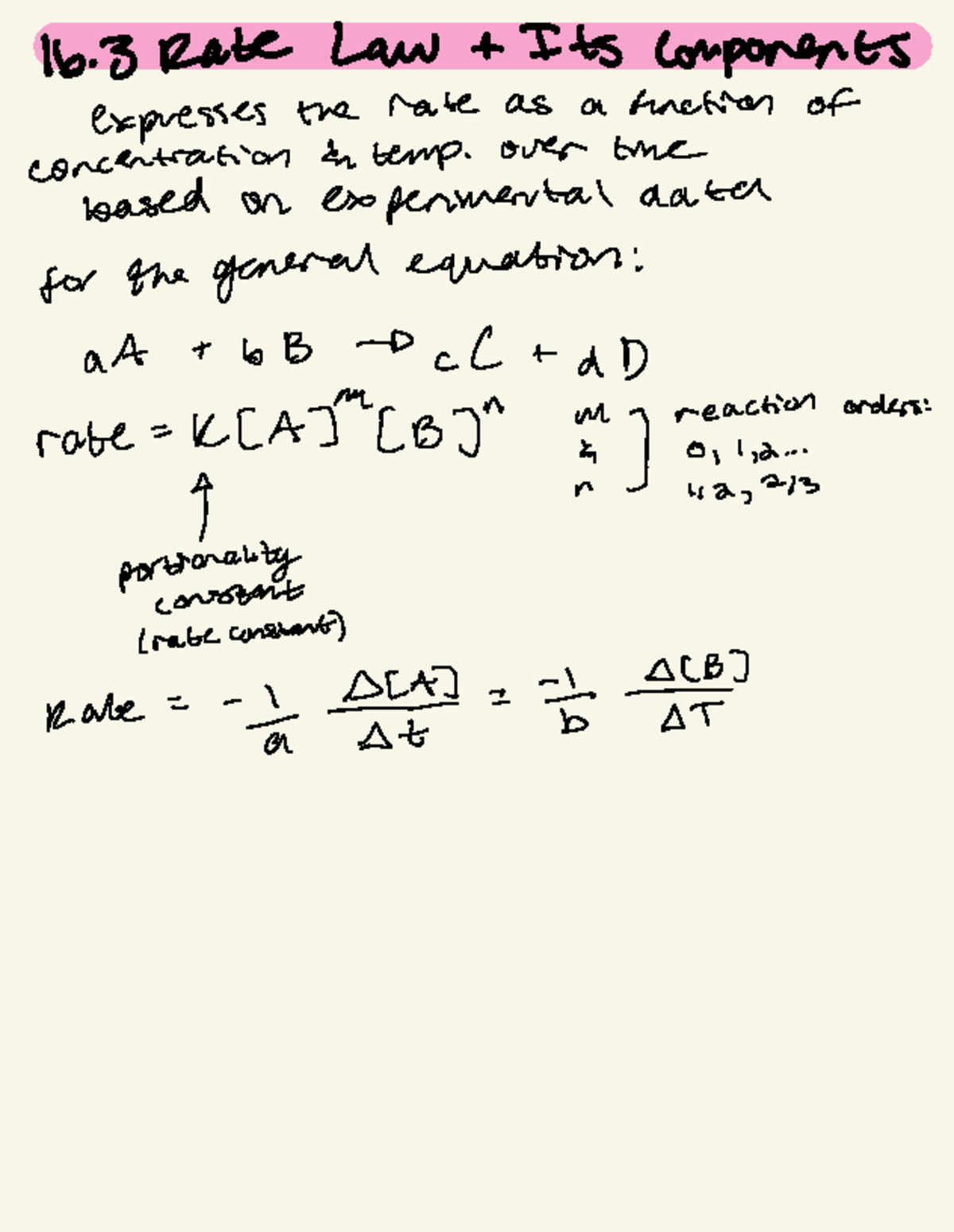 CHM2015 16.3 - Rate Law and Its Components - 16 Rate Law + Its ...