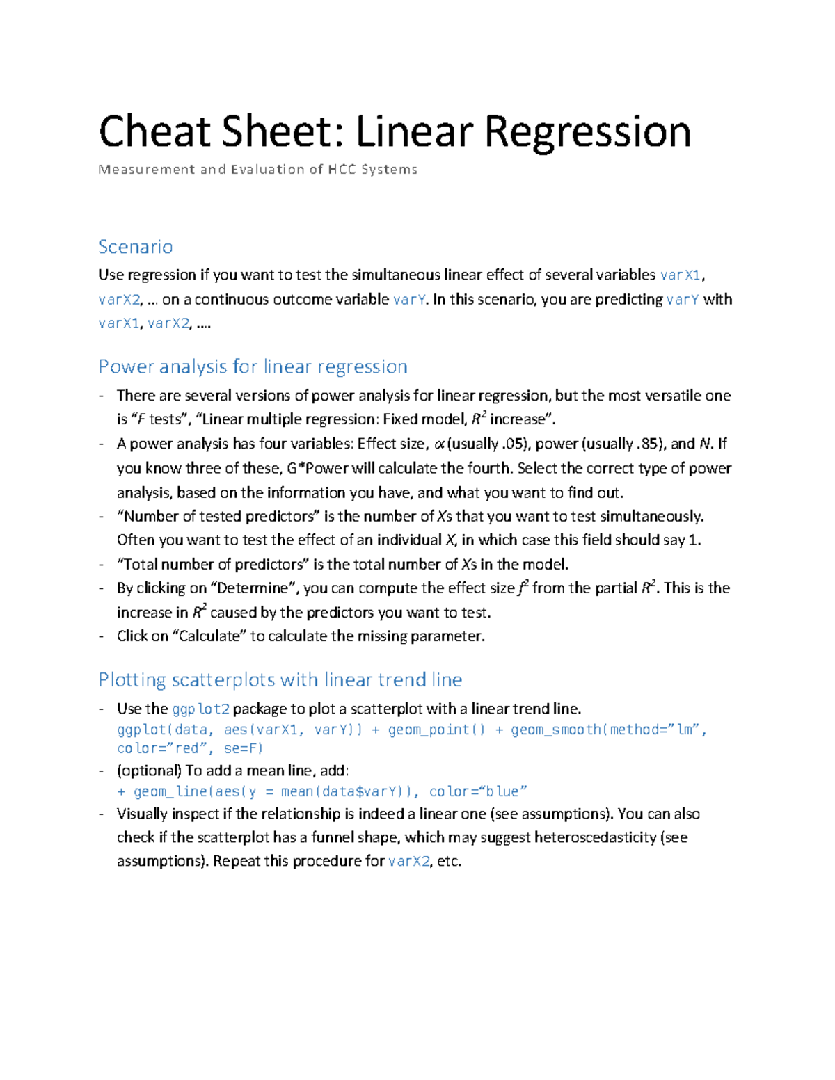 Linear Regression Cheat Sheet For Stat Cheat Sheet Linear Regression