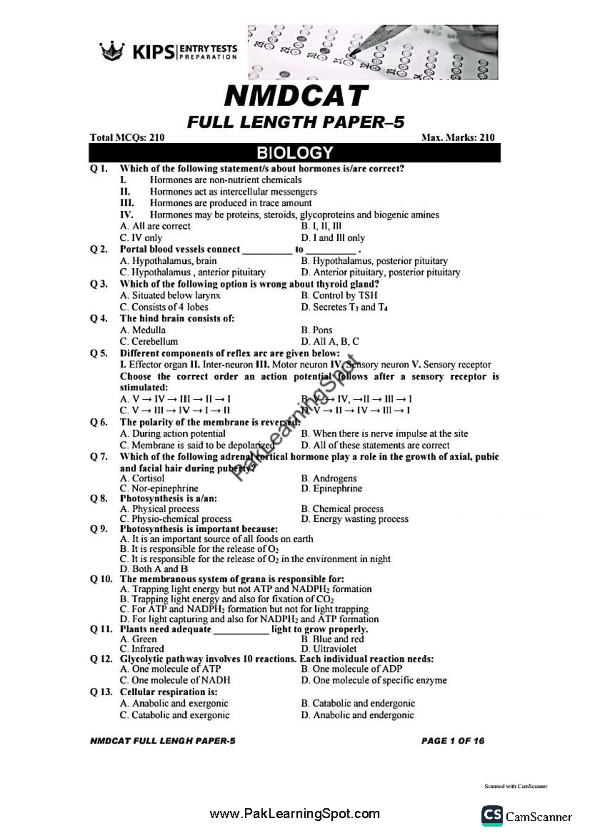 KIP Mdcat FLP-5 PLS - KIPS ENTRYTESTS PREPARATION NMDCAT FULL LENGTH ...