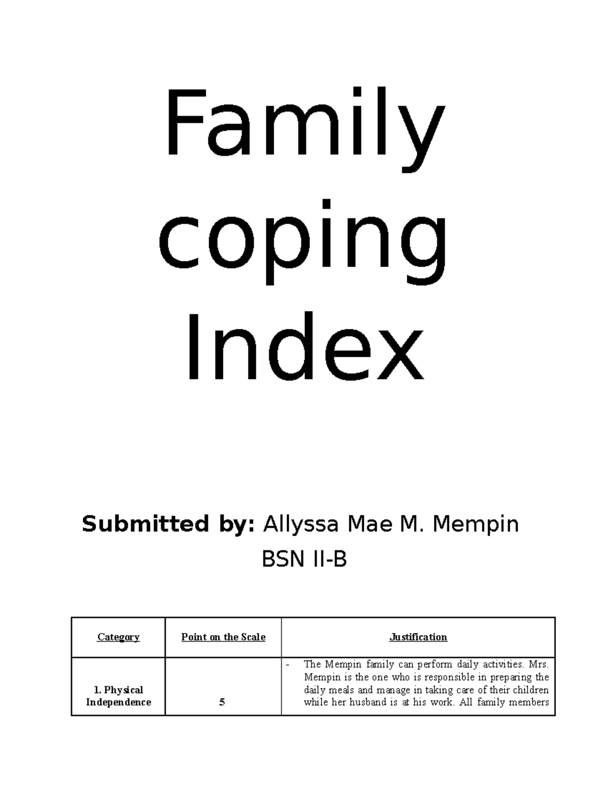 MY- Family-FCI - Helpful. - Family Coping Index Submitted By: Allyssa ...