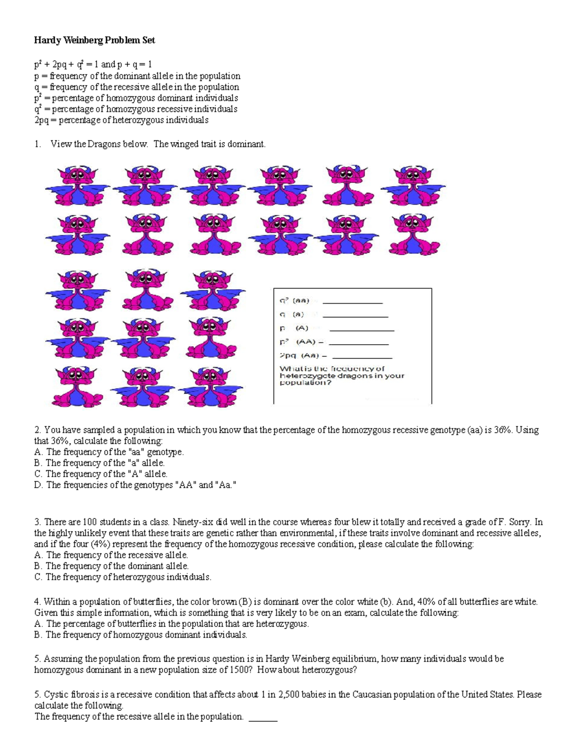 Hardy Weinberg Problem Set - The winged trait is dominant. You have ...