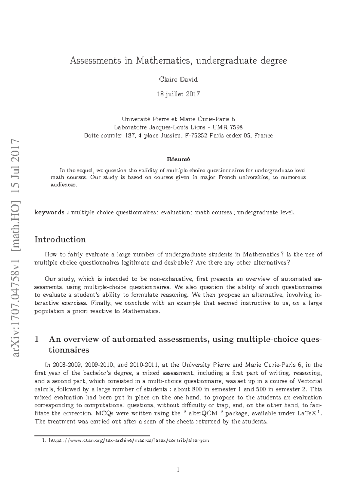 1707 - Cours - arXiv:1707 [math] 15 Jul 2017 Assessments in Mathematics ...