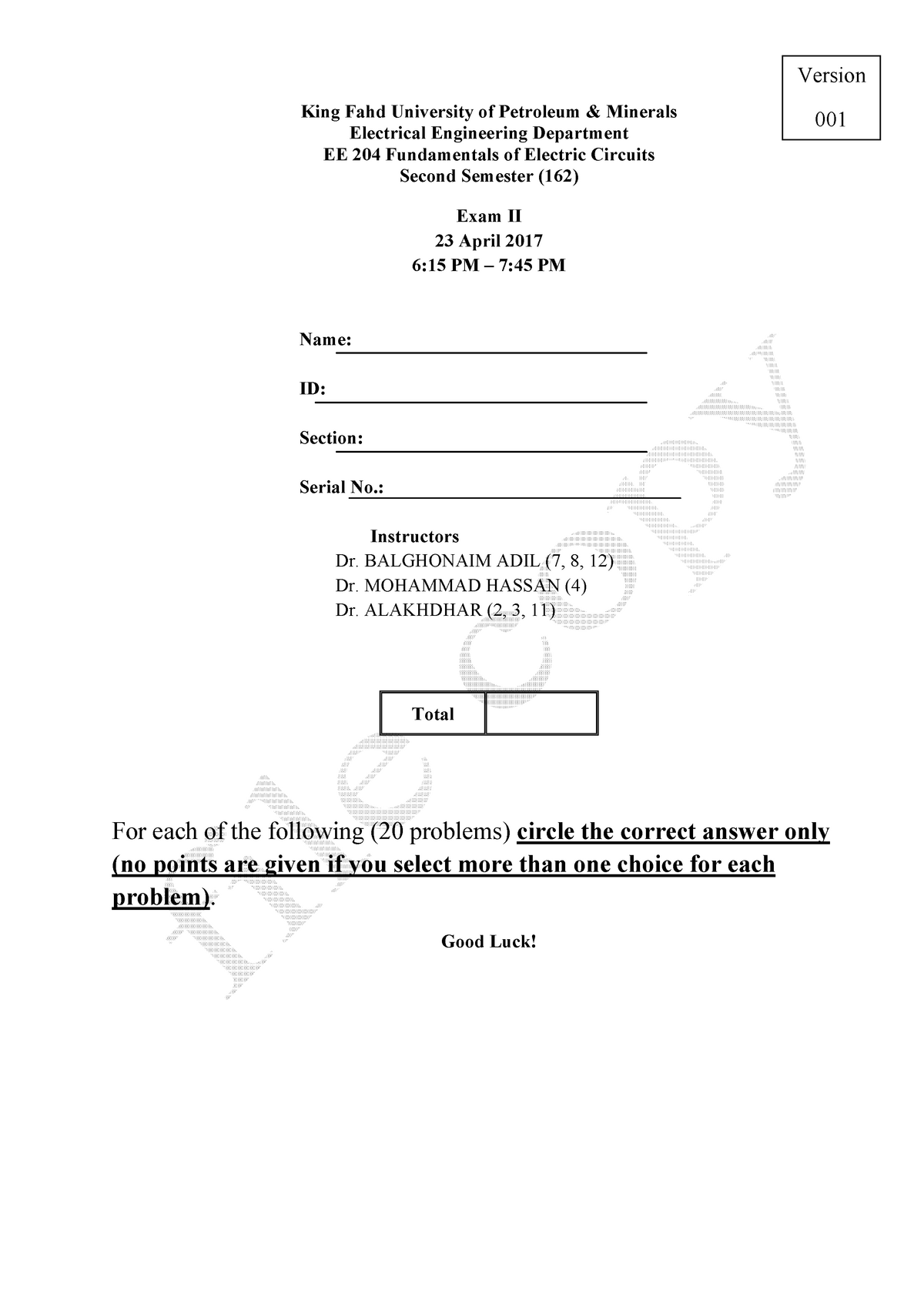 EE 204 Major 2 162 - King Fahd University Of Petroleum & Minerals ...