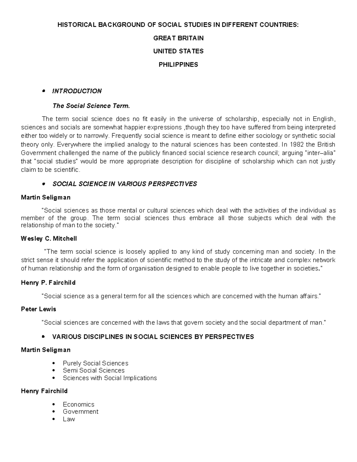 Historical Background OF Social Studies IN Different Countries
