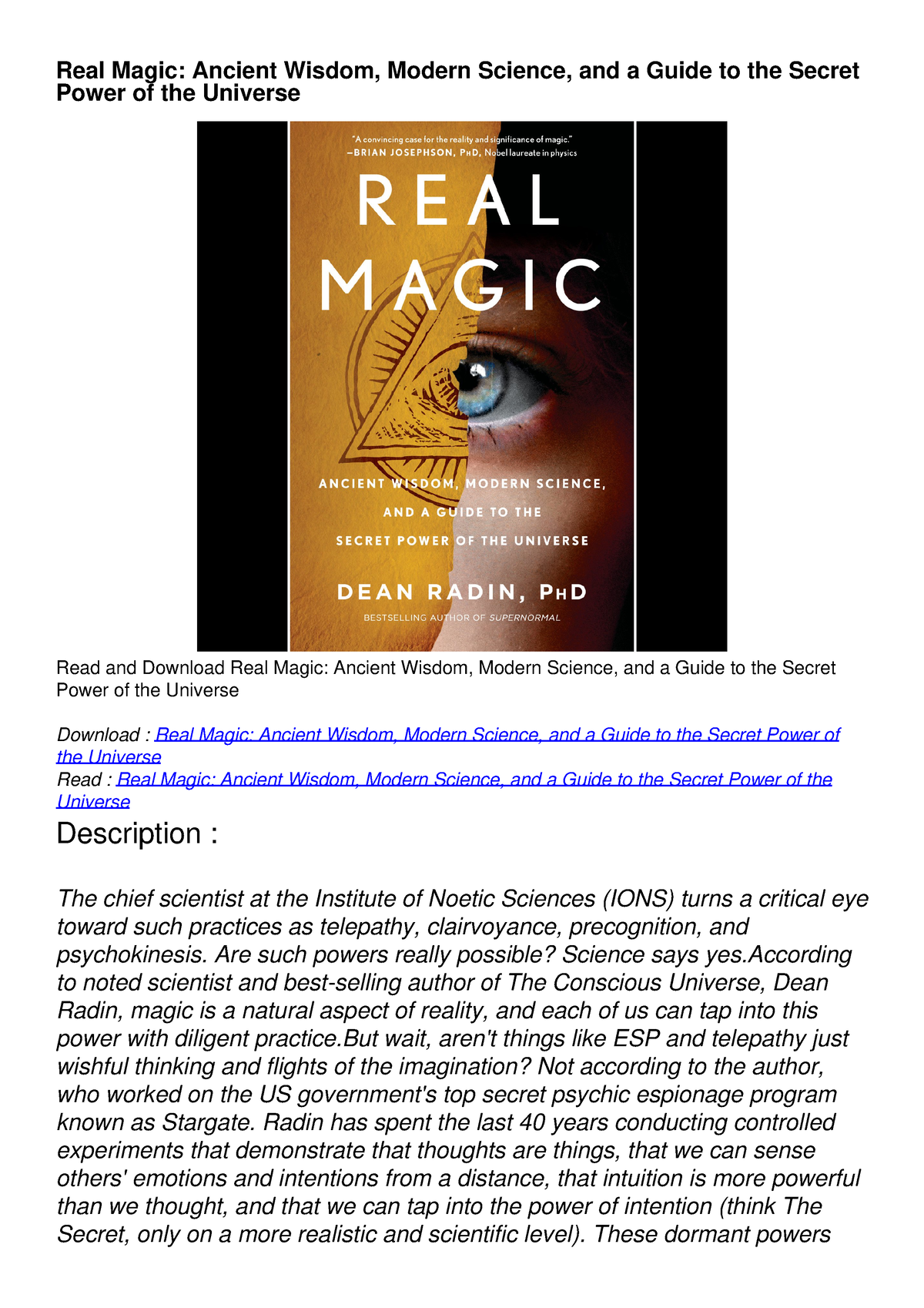 DOWNLOAD/PDF Real Magic: Ancient Wisdom, Modern Science, And A Guide To ...