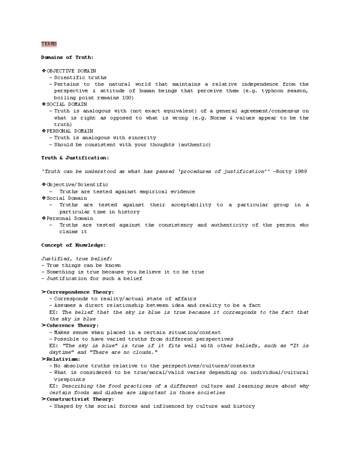Truth - YAY - TERMS Domains of Truth: OBJECTIVE DOMAIN - Scientific ...