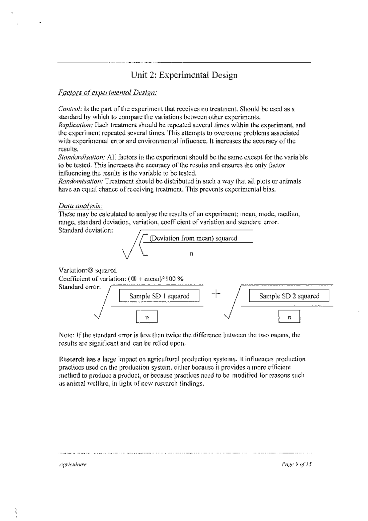 experimental design algebra 2