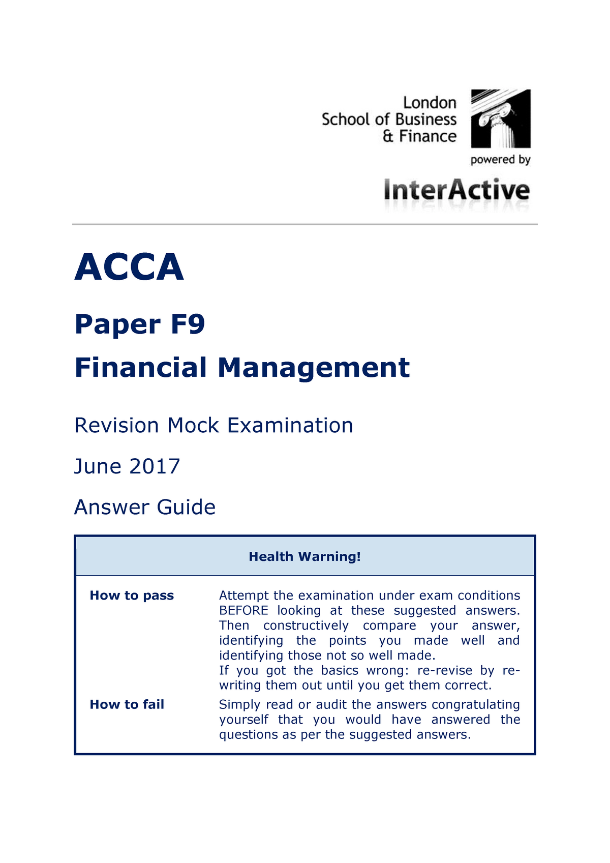 F9 JUNE 17 Mock Answers Kjkjkjkjkjkjj Jnlkjlkjlkj - ACCA Paper F ...