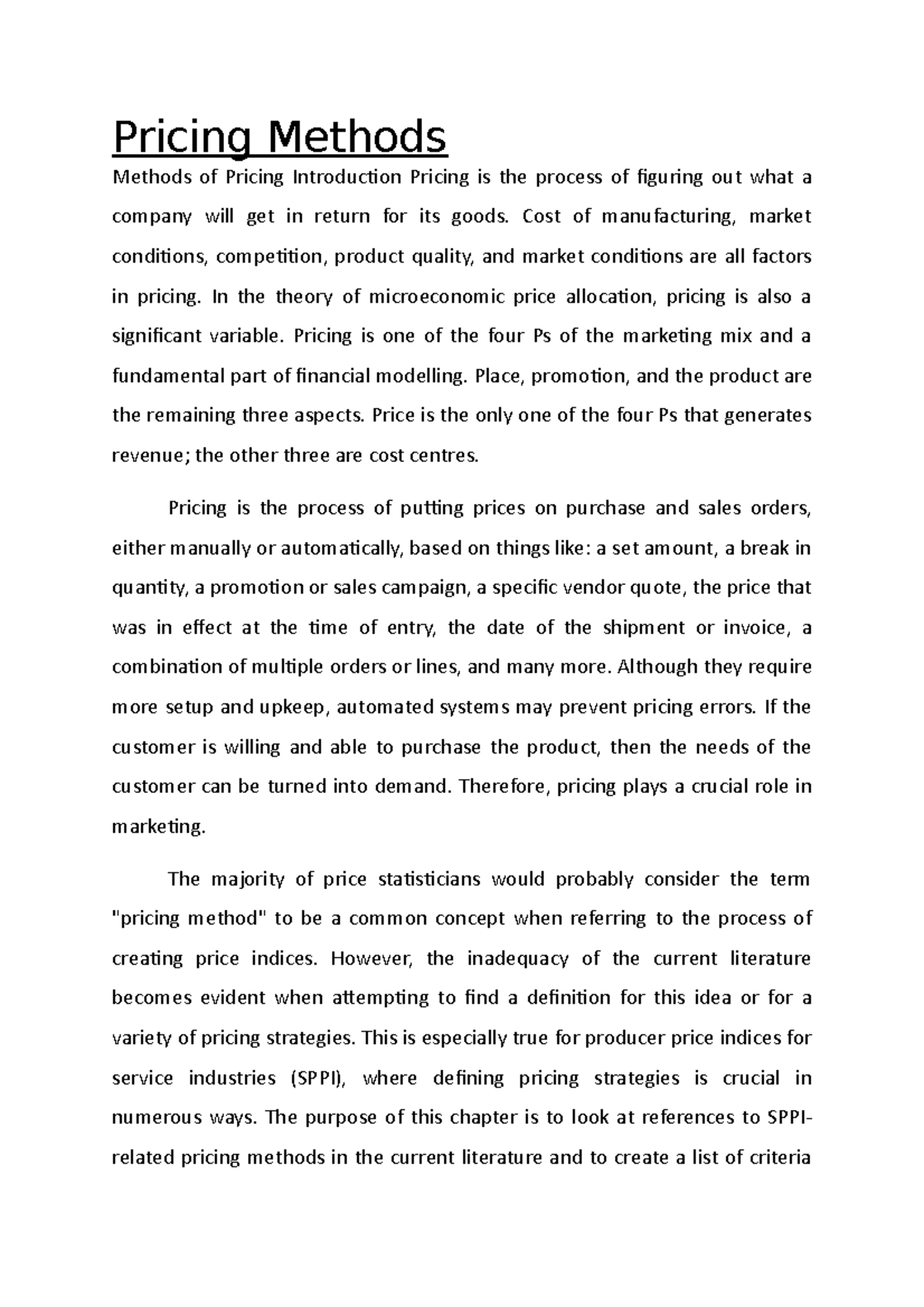 Pricing Methods Pricing Methods Methods of Pricing Introduction