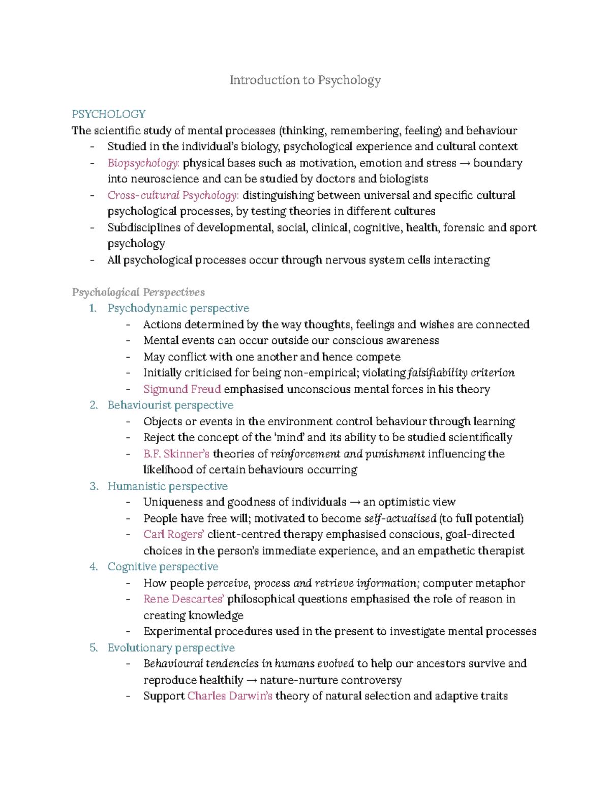 Introduction To Psychology MBB1 Notes - Introduction To Psychology ...